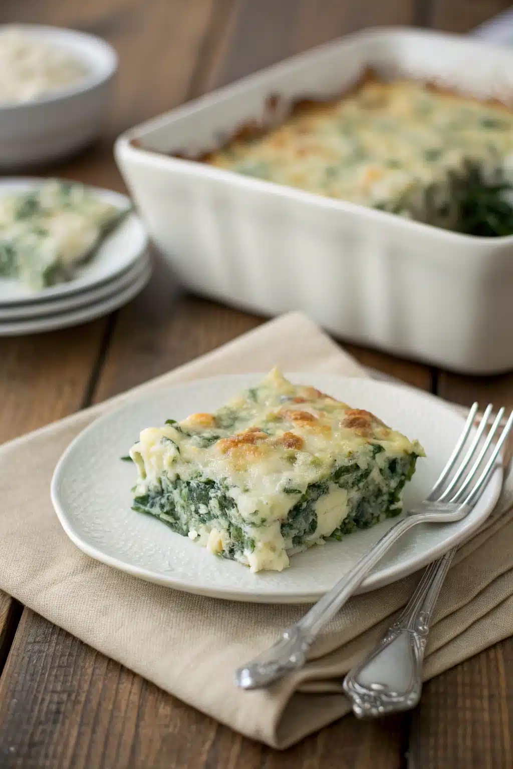 Spinach Casserole Recipe ingredients organized and measured on kitchen counter