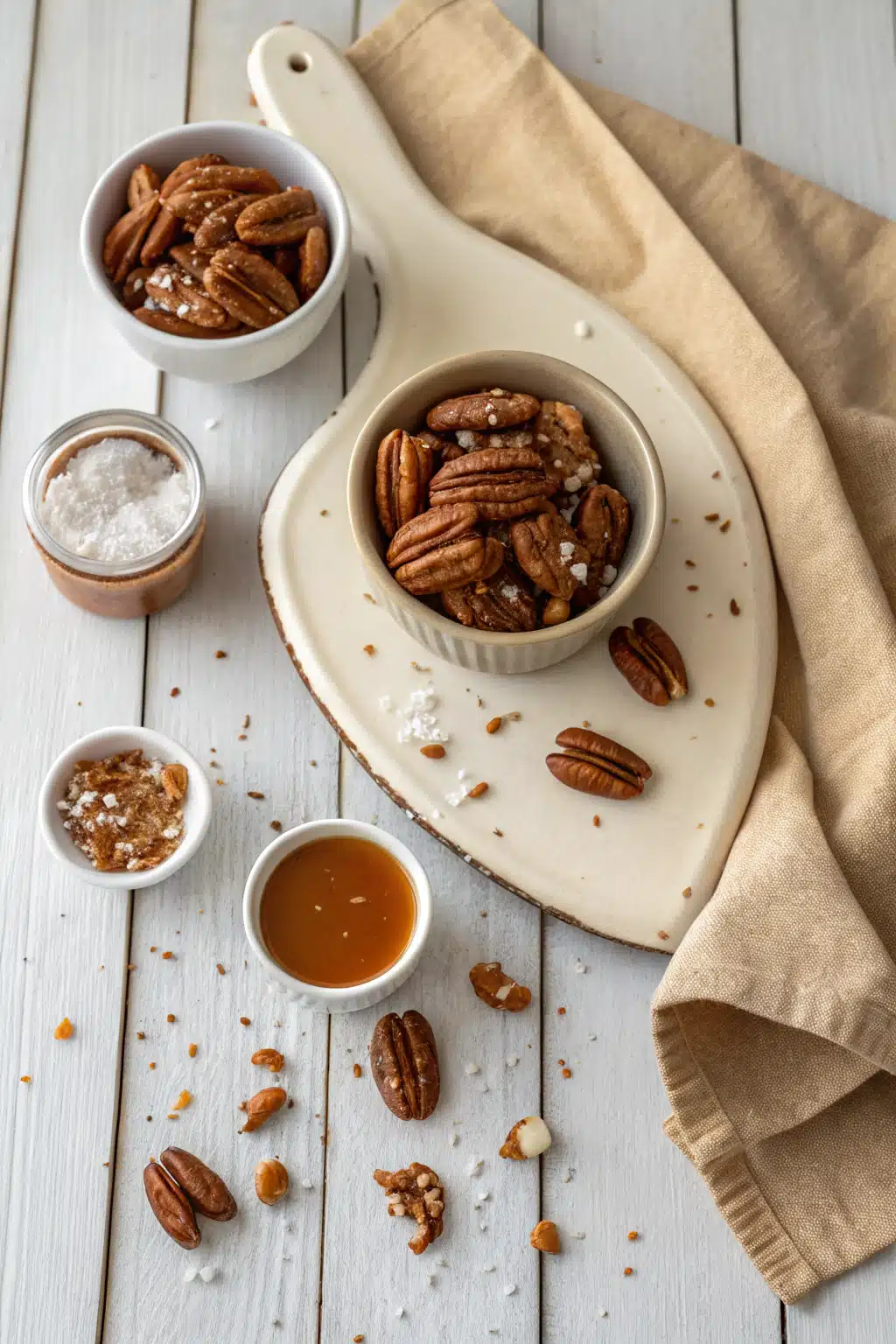 Caramel Pecan Clusters beautifully presented from an overhead angle