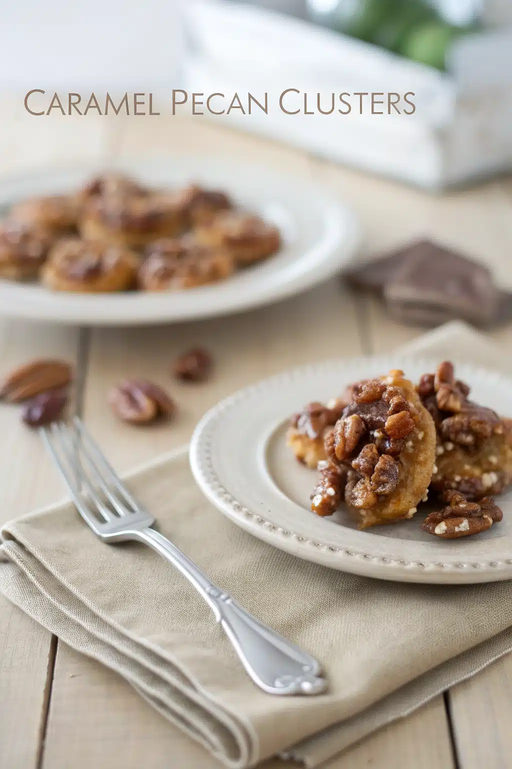 Caramel Pecan Clusters ingredients organized and measured on kitchen counter