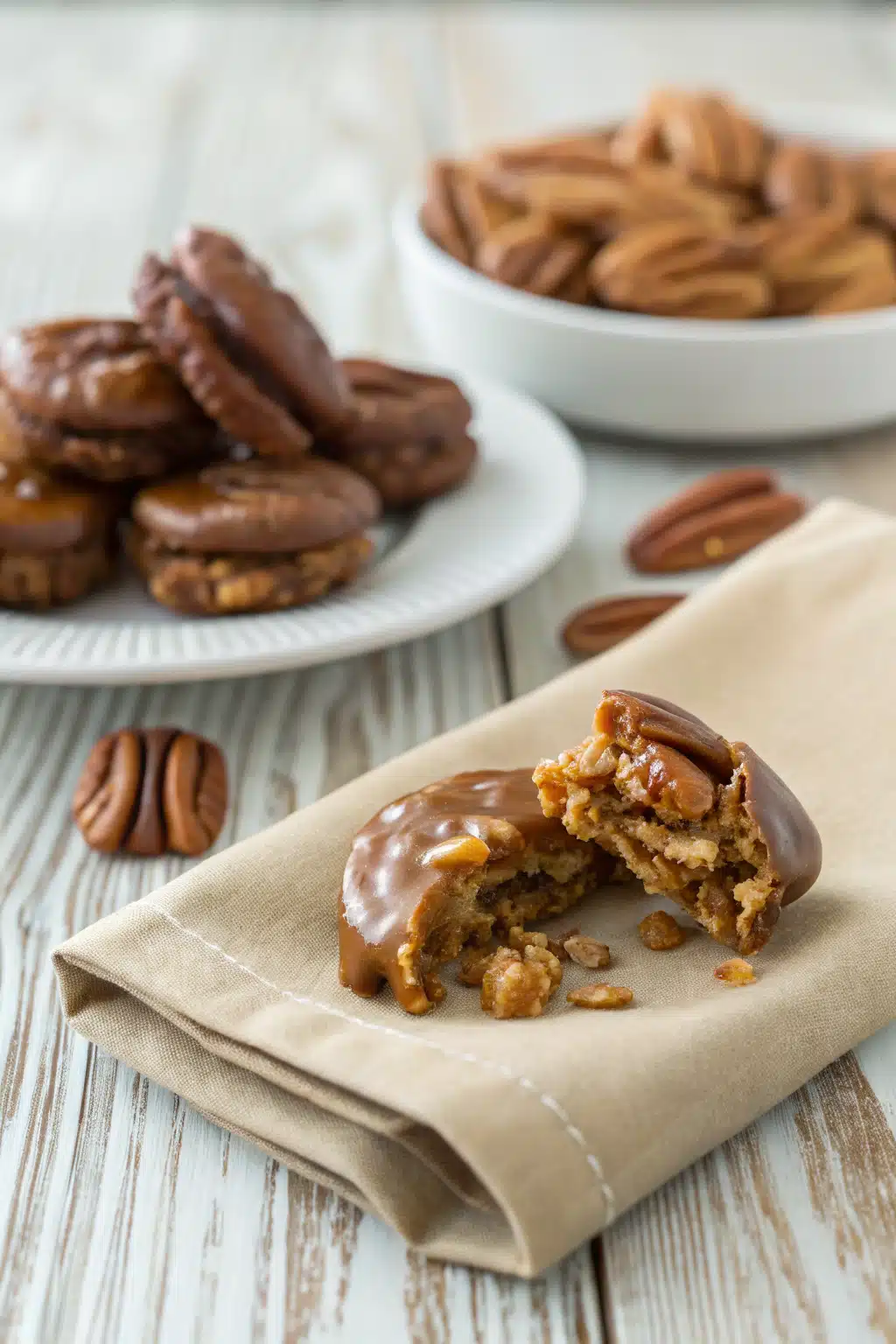 Caramel Pecan Clusters slice on plate showing perfect texture and swirl pattern