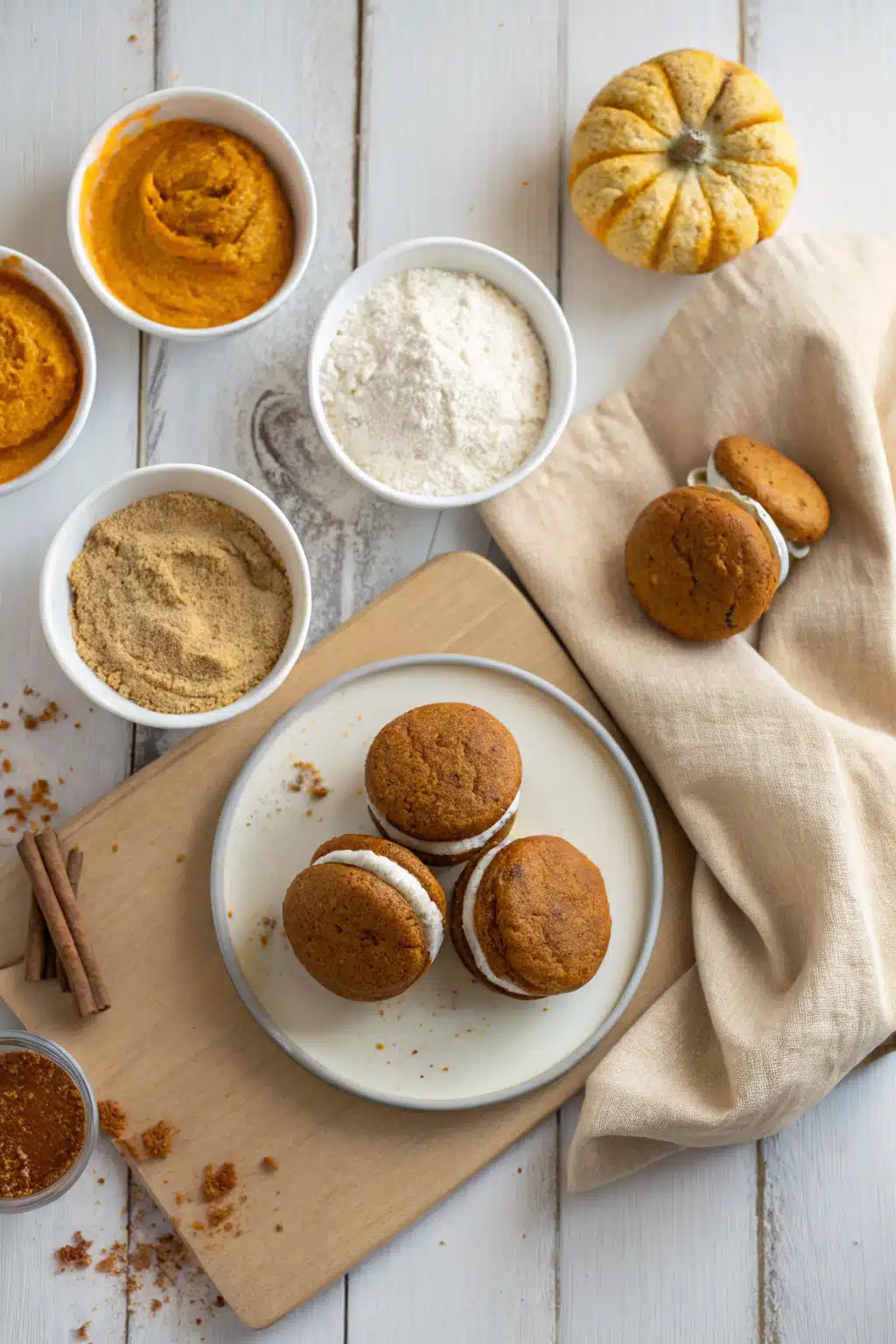 Pumpkin Whoopie Pies beautifully presented from an overhead angle