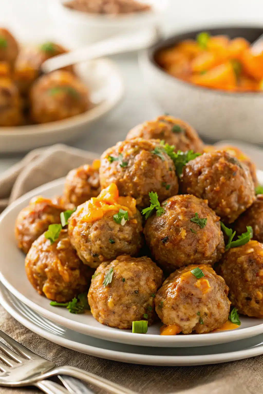 Bisquick Sausage Balls ingredients organized and measured on kitchen counter