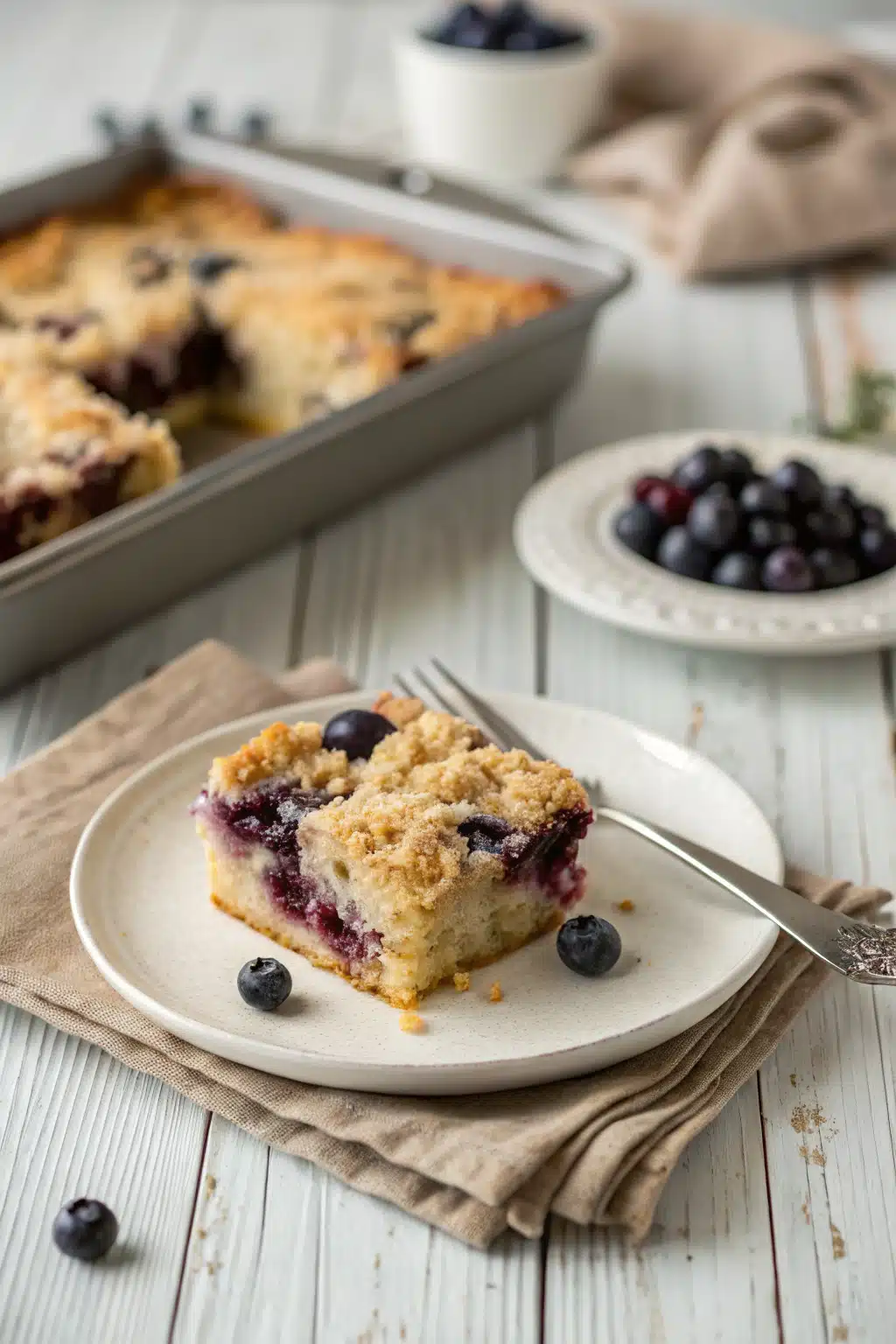 Blueberry Buckle Recipe ingredients organized and measured on kitchen counter