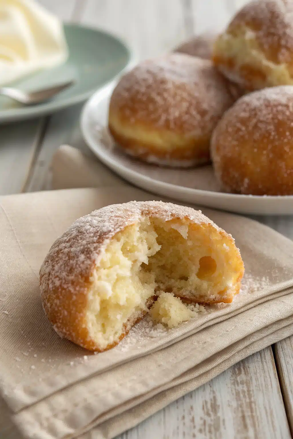 Bomboloni Recipe slice on plate showing perfect texture and swirl pattern