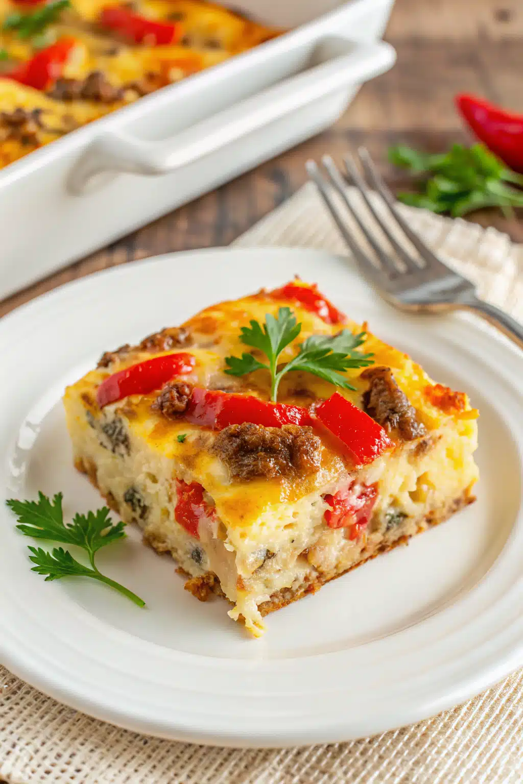 Overnight Breakfast Casserole ingredients organized and measured on kitchen counter