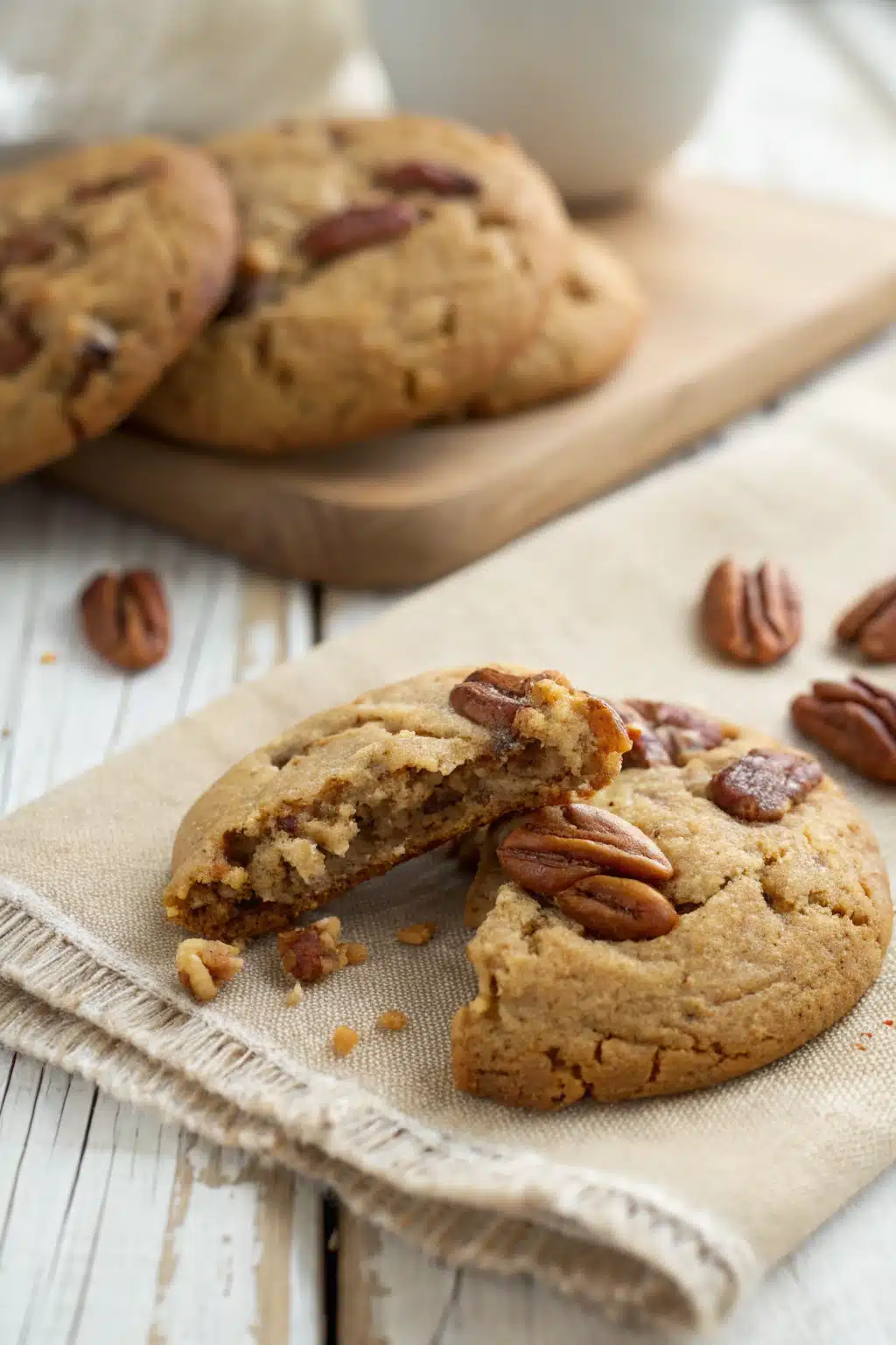 Brown Butter Pecan Cookies slice on plate showing perfect texture and swirl pattern