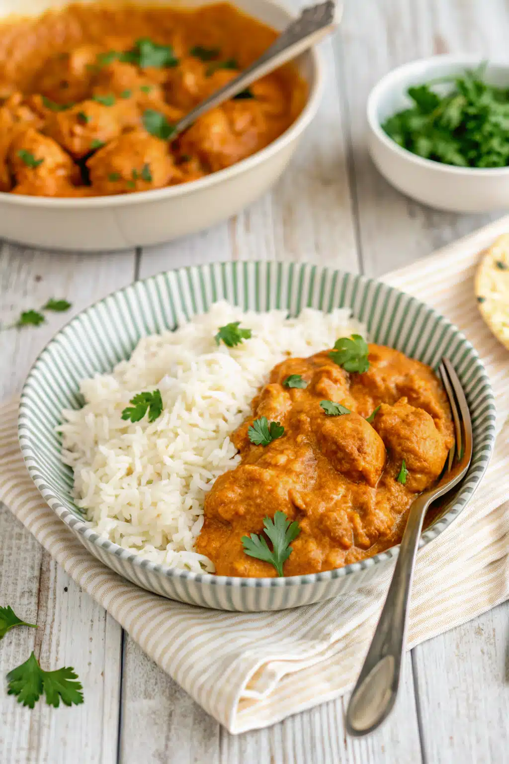Butter Chicken Recipe ingredients organized and measured on kitchen counter