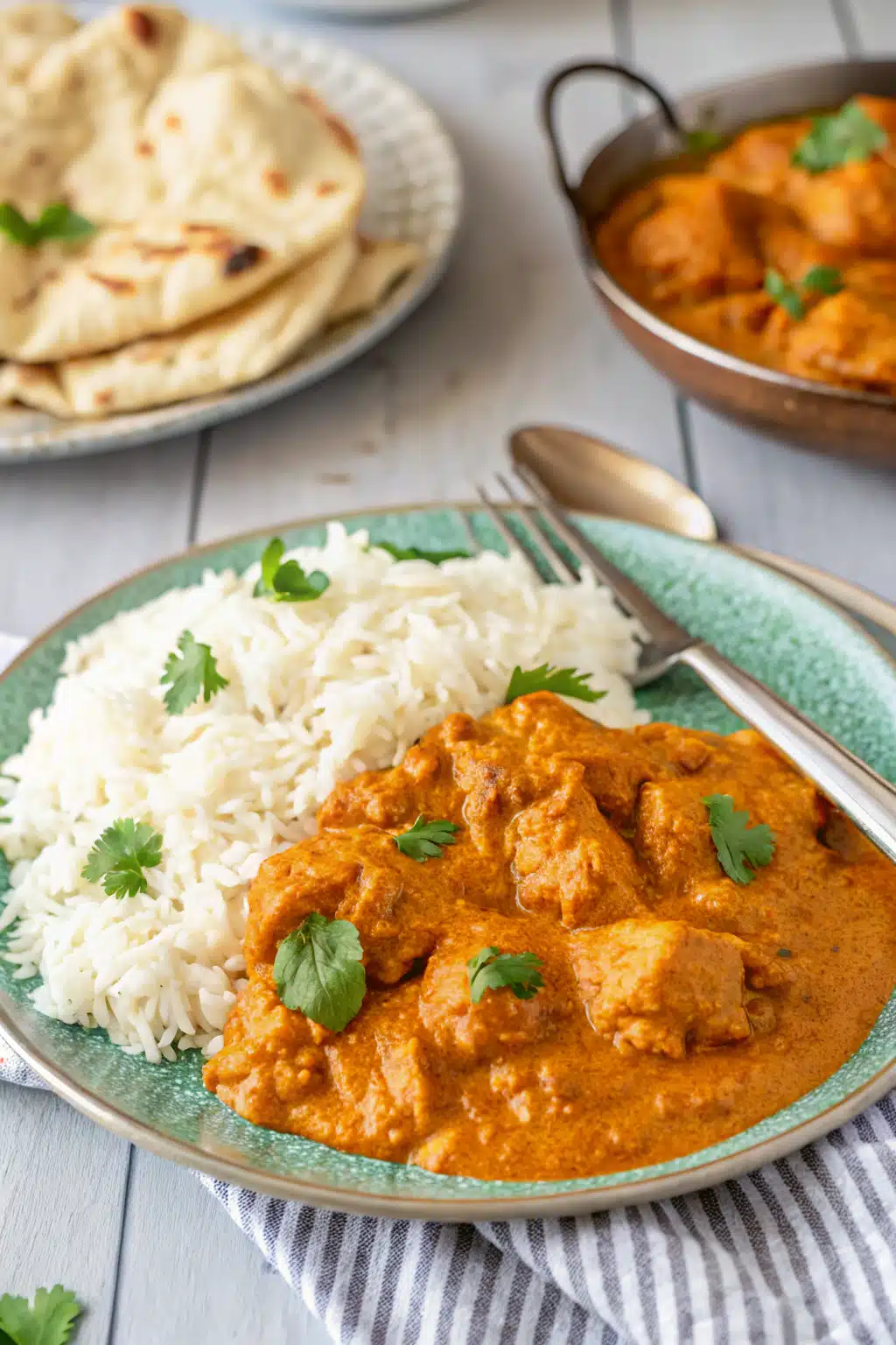 Butter Chicken Recipe slice on plate showing perfect texture and swirl pattern