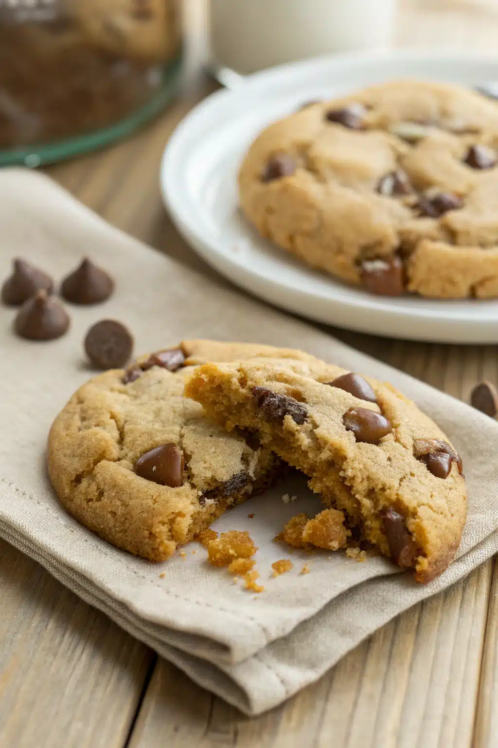 Butterscotch Chocolate Chip Cookies slice on plate showing perfect texture and swirl pattern