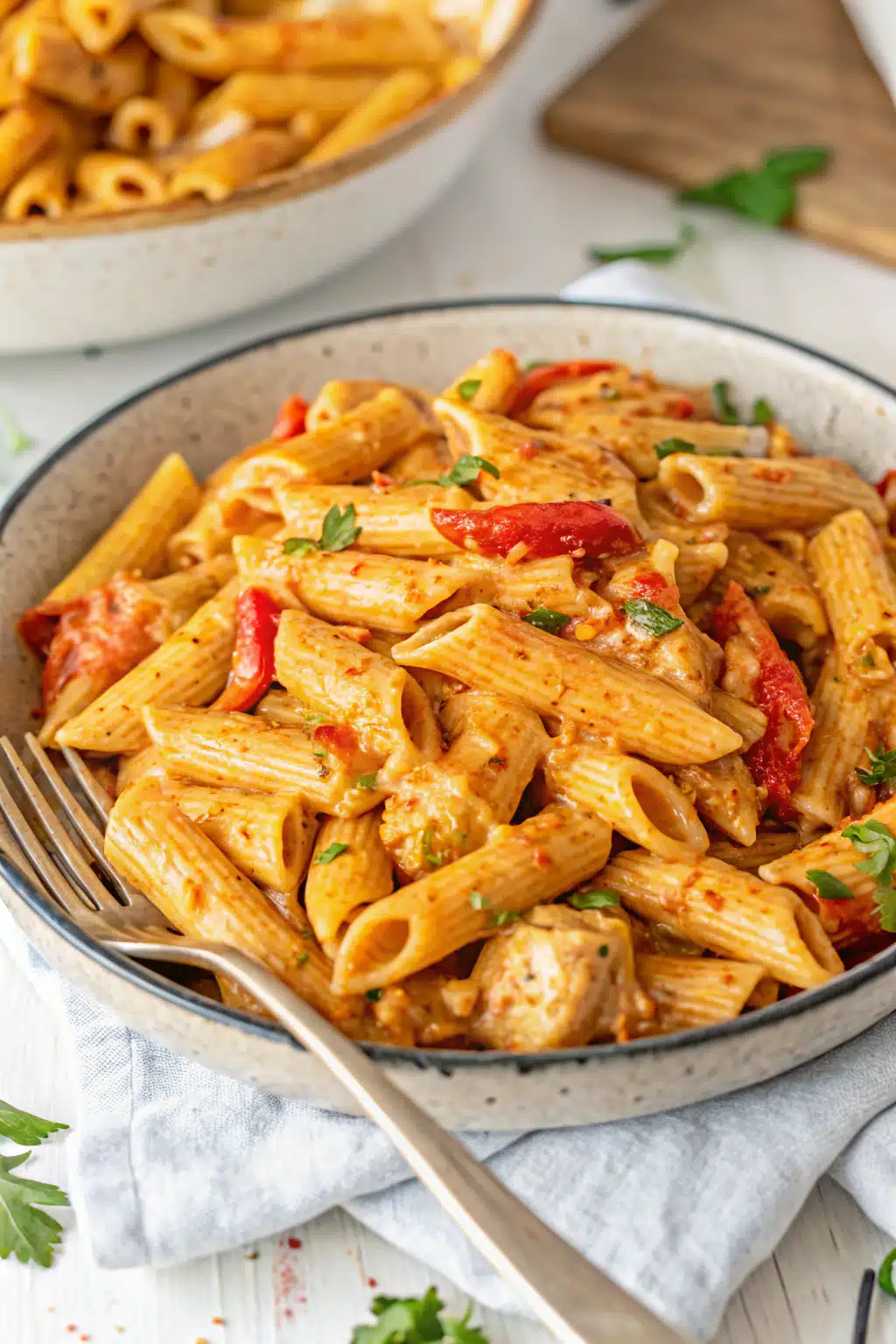 Creamy Cajun Chicken Pasta ingredients organized and measured on kitchen counter