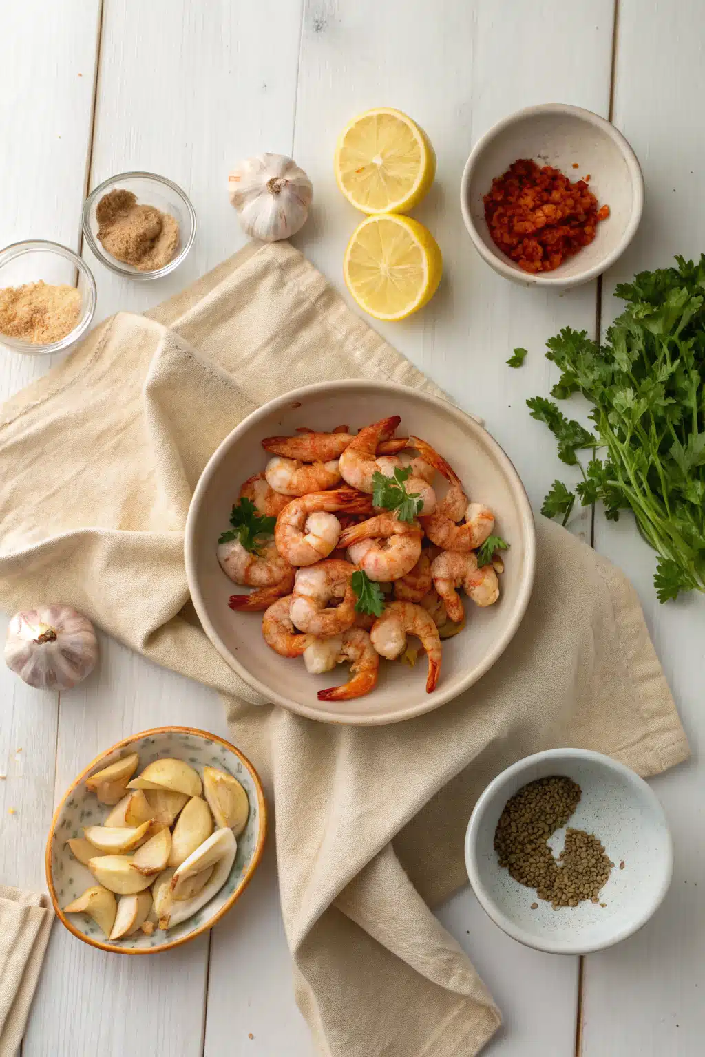 Cajun Shrimp Recipe beautifully presented from an overhead angle