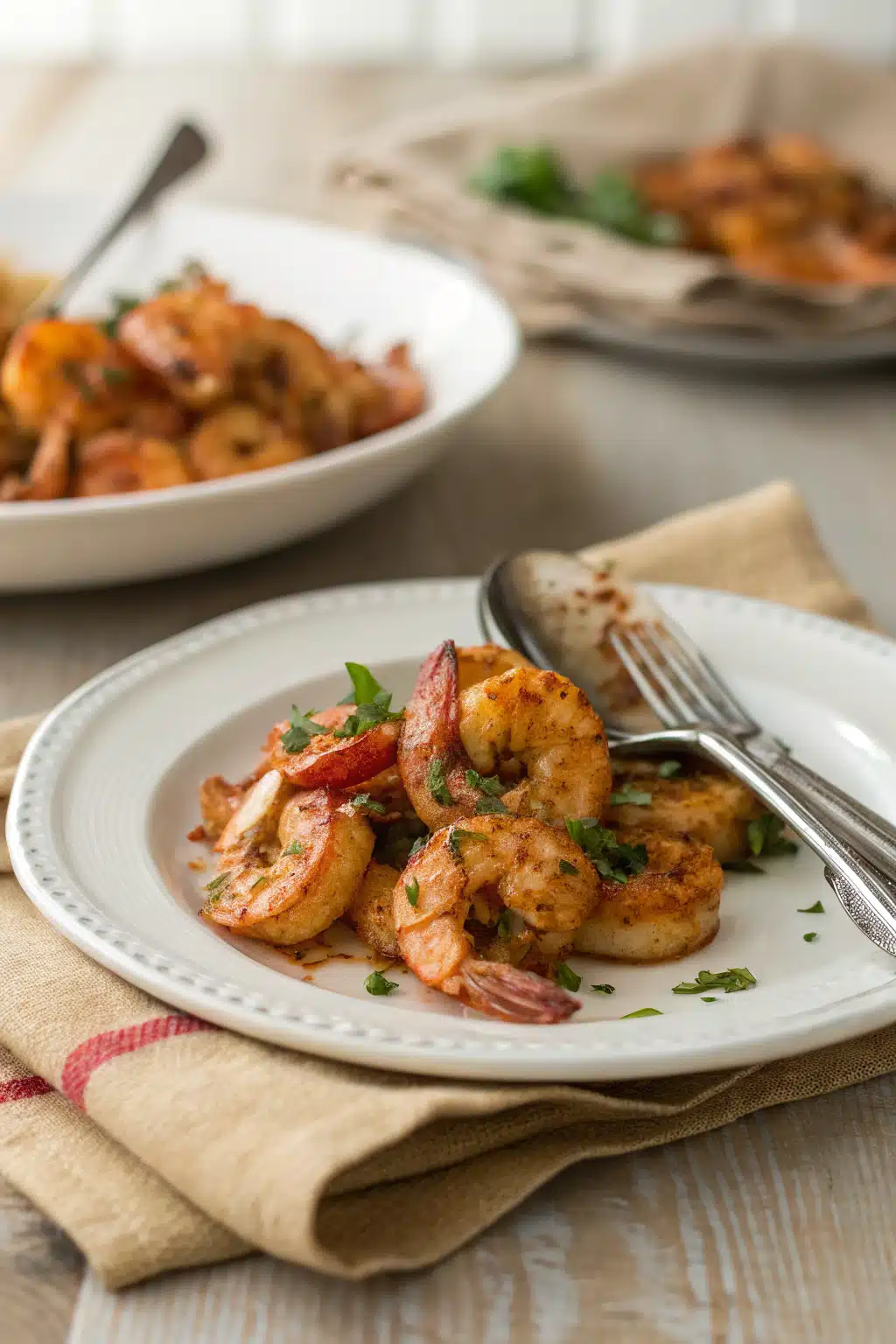 Cajun Shrimp Recipe ingredients organized and measured on kitchen counter