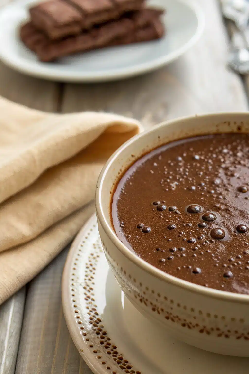 Authentic Mexican Champurrado slice on plate showing perfect texture and swirl pattern