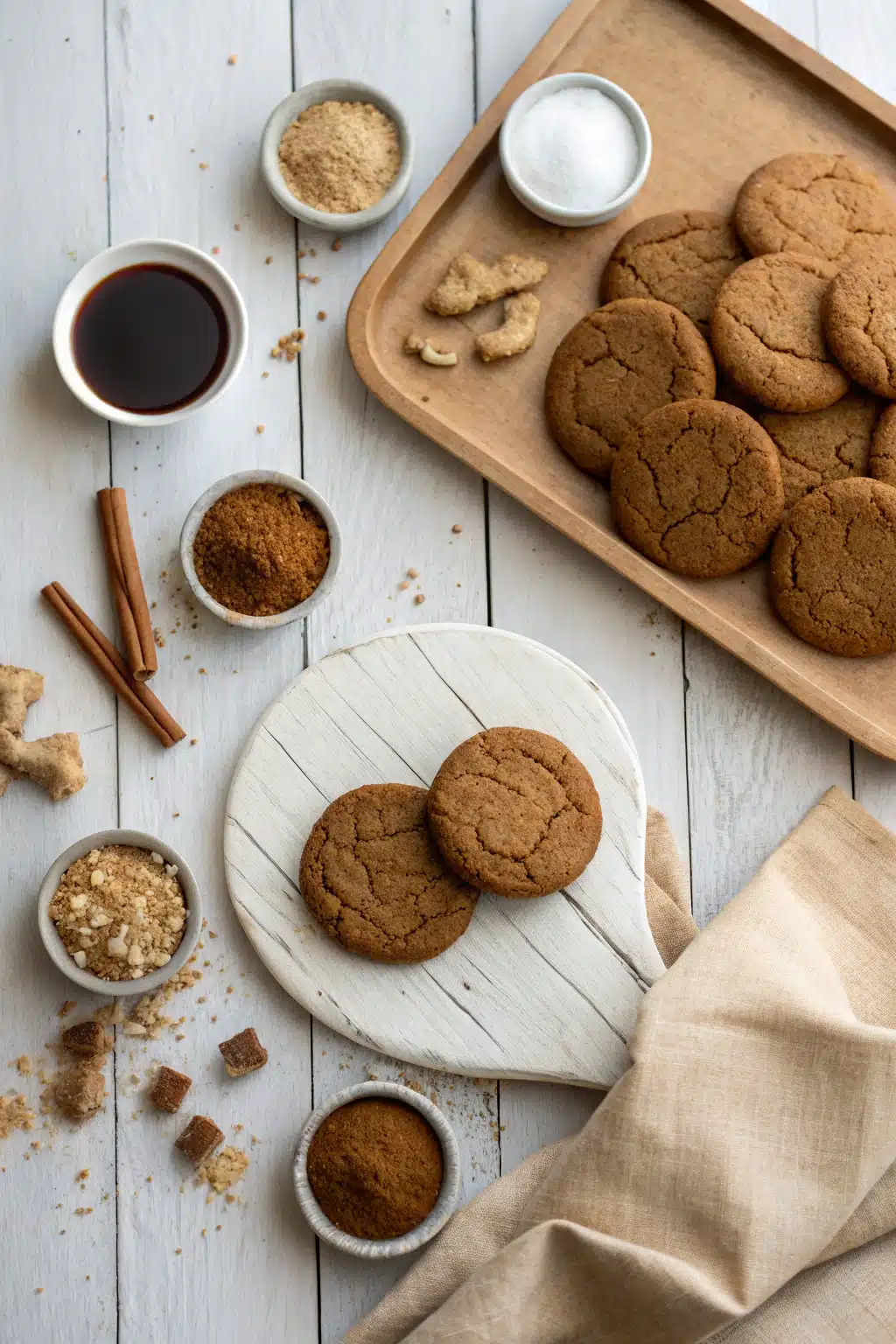 Chewy Gingerbread Cookies beautifully presented from an overhead angle