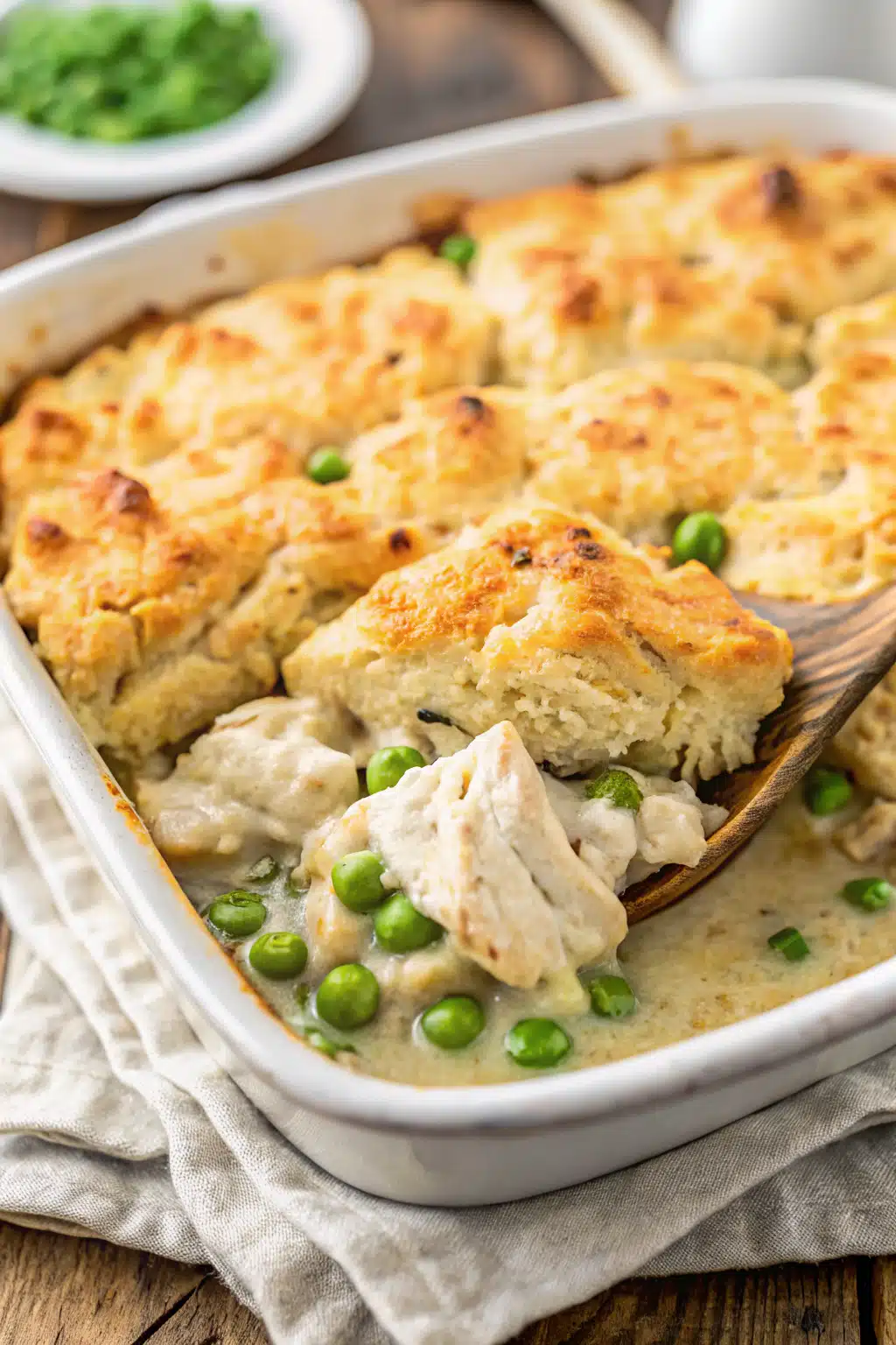 Chicken and Dumplings Casserole slice on plate showing perfect texture and swirl pattern