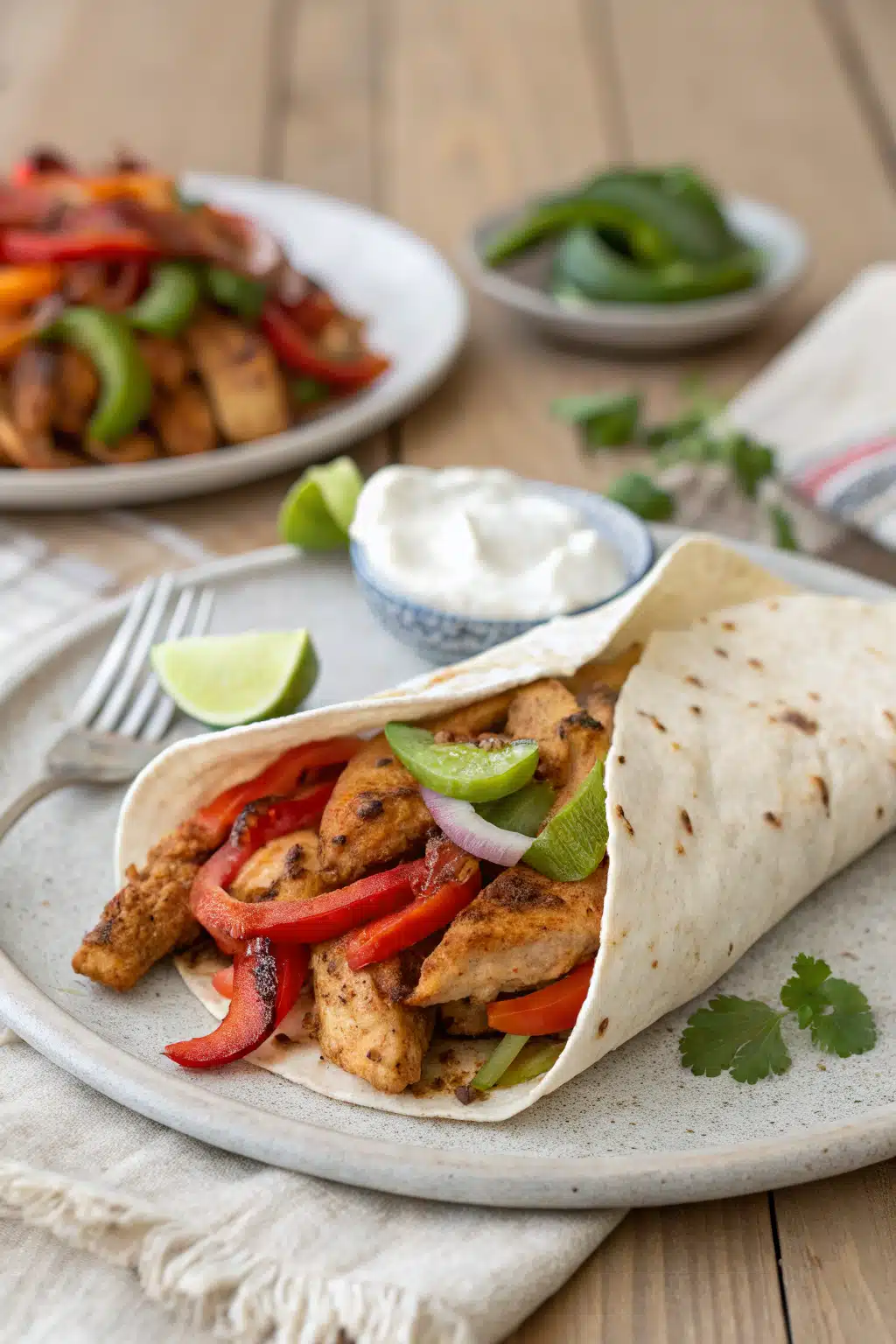 Chicken Fajitas ingredients organized and measured on kitchen counter