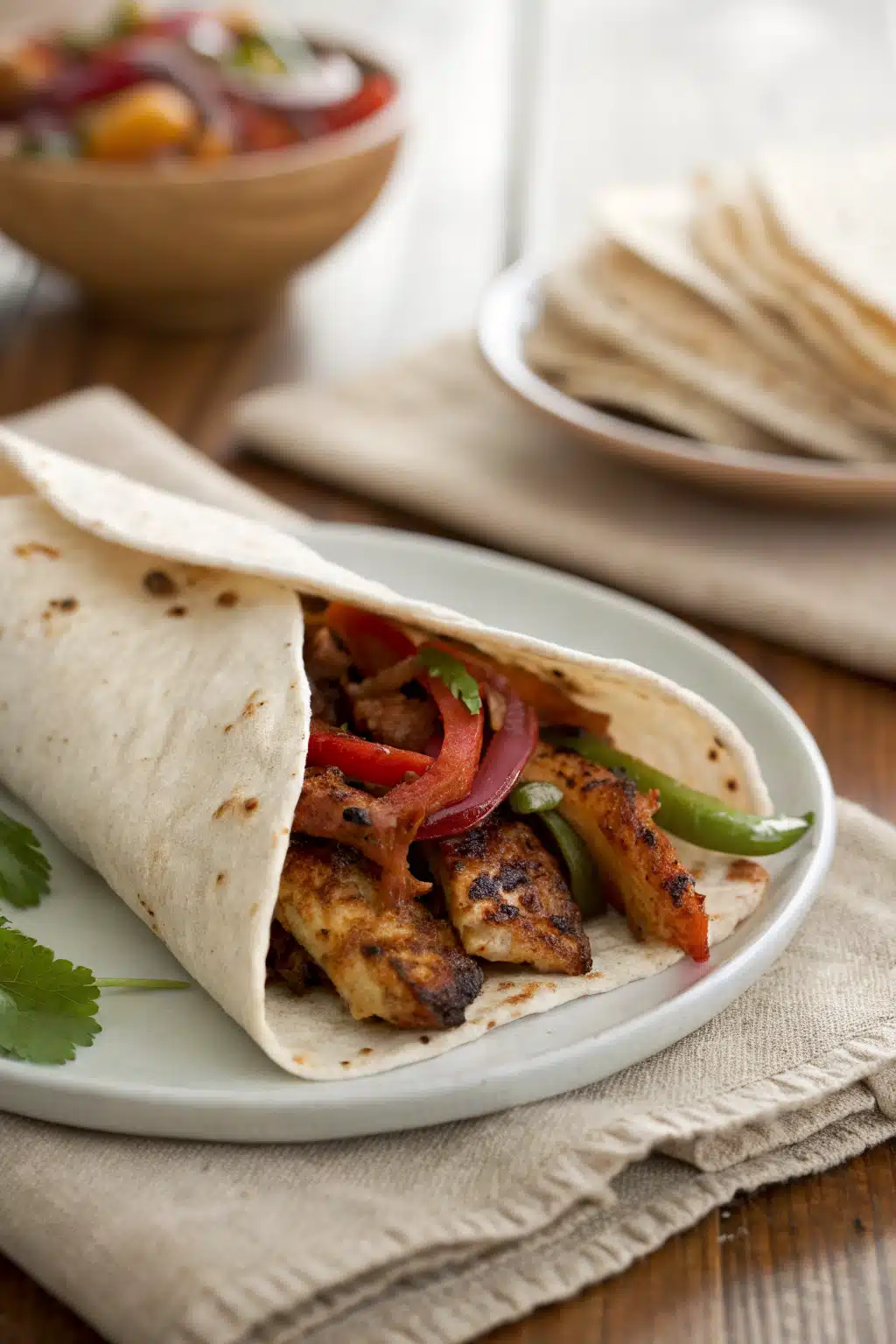 Chicken Fajitas slice on plate showing perfect texture and swirl pattern