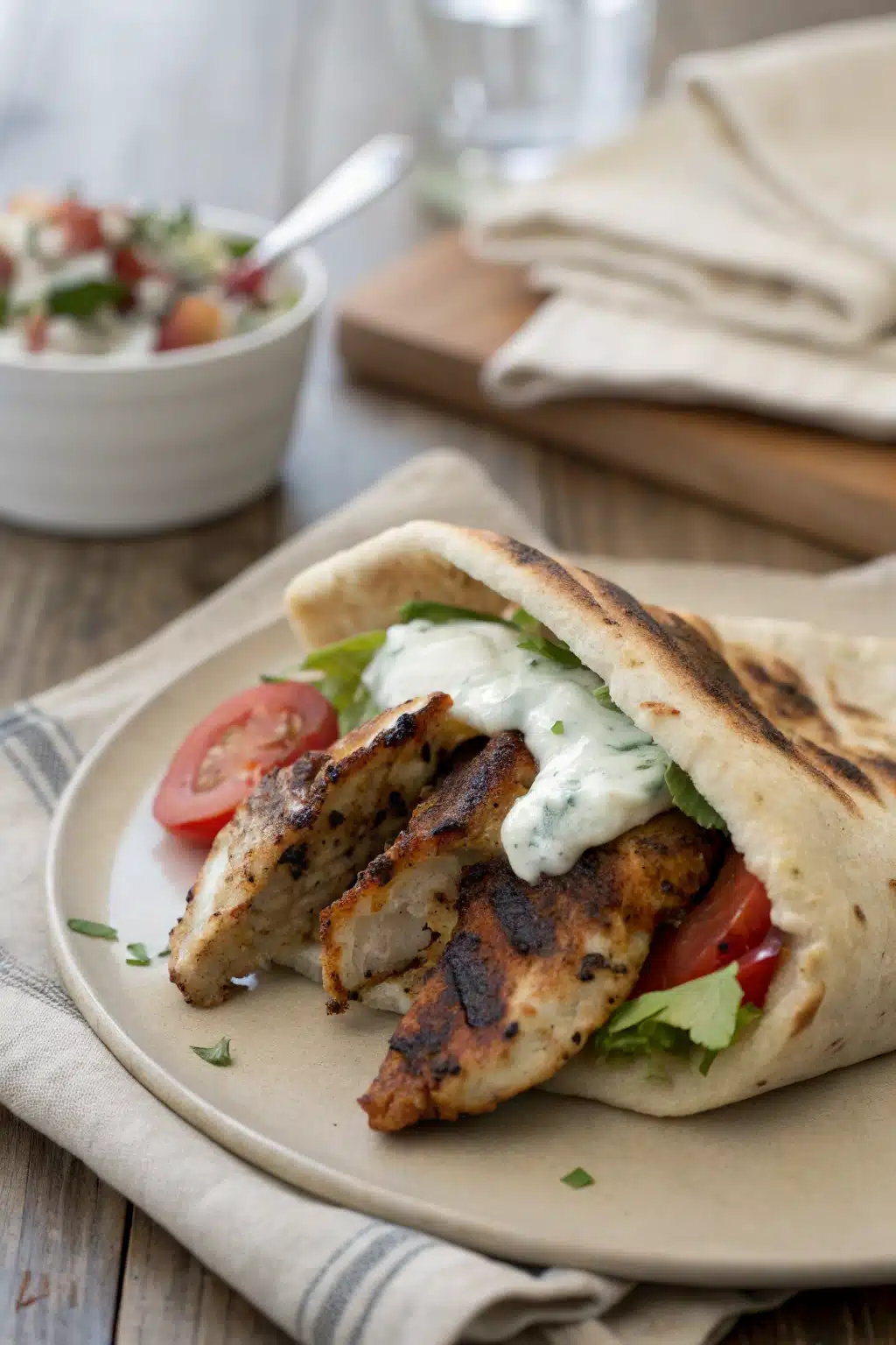 Homemade Chicken Gyros slice on plate showing perfect texture and swirl pattern