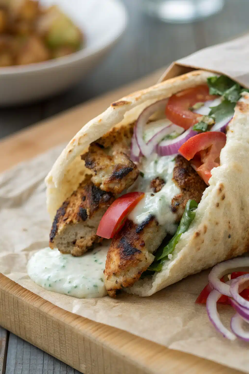 Chicken Gyros slice on plate showing perfect texture and swirl pattern
