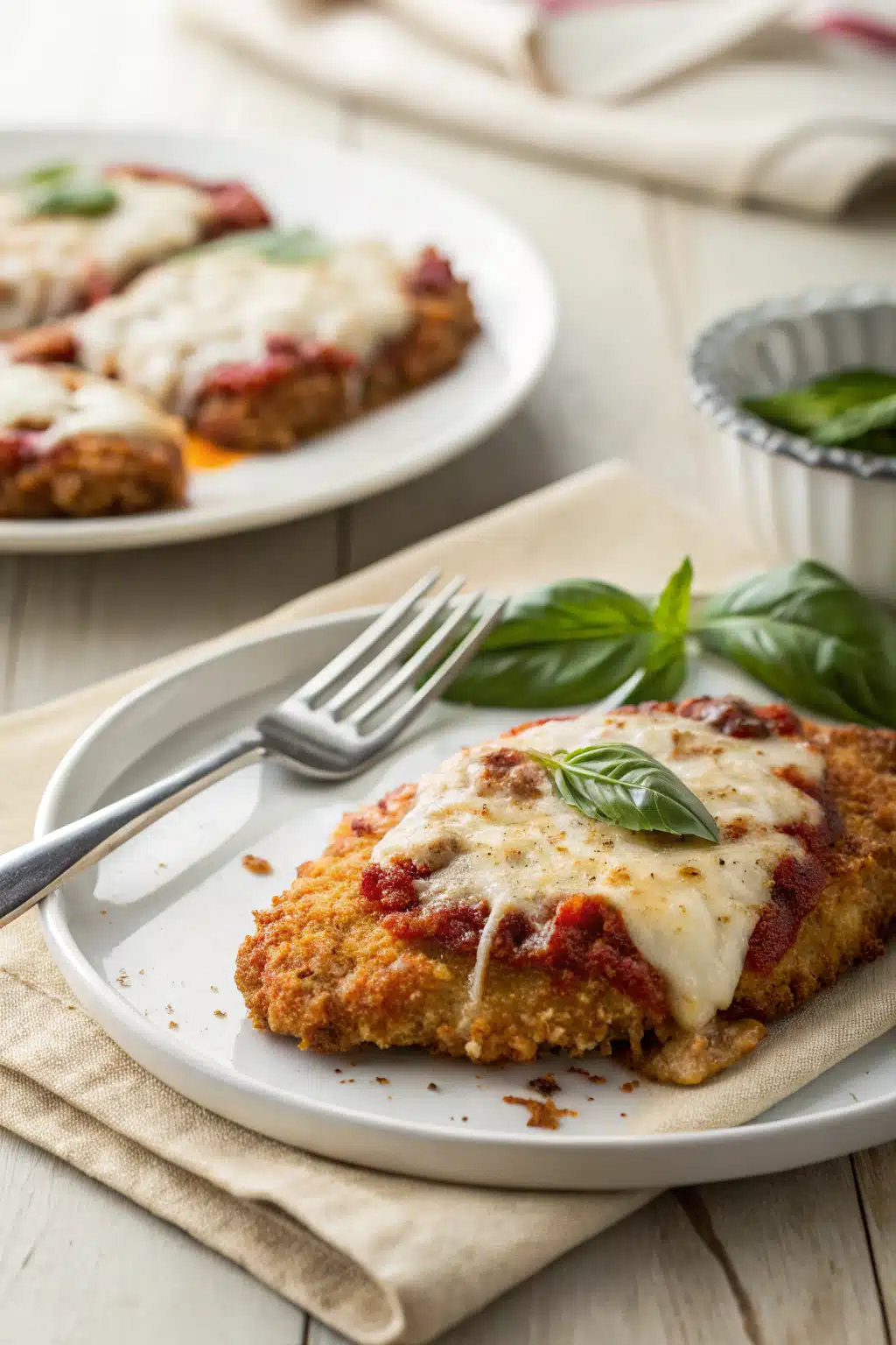 Chicken Parmesan recipe ingredients organized and measured on kitchen counter