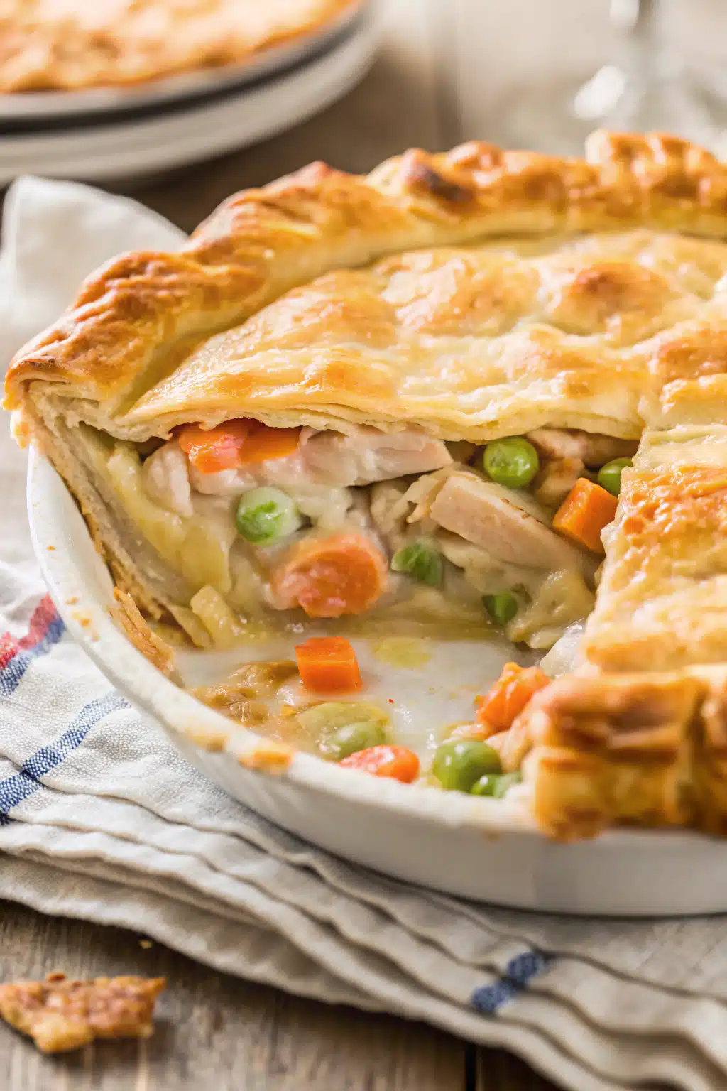Chicken Pot Pie slice on plate showing perfect texture and swirl pattern