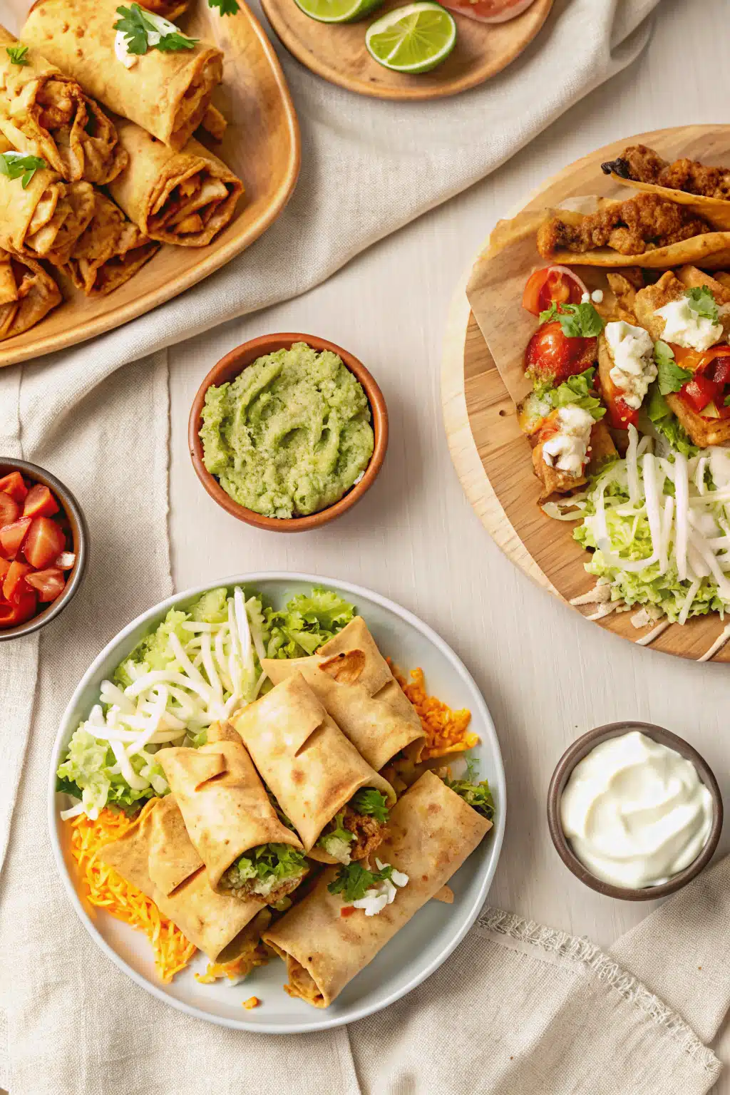 Chicken Taquitos beautifully presented from an overhead angle