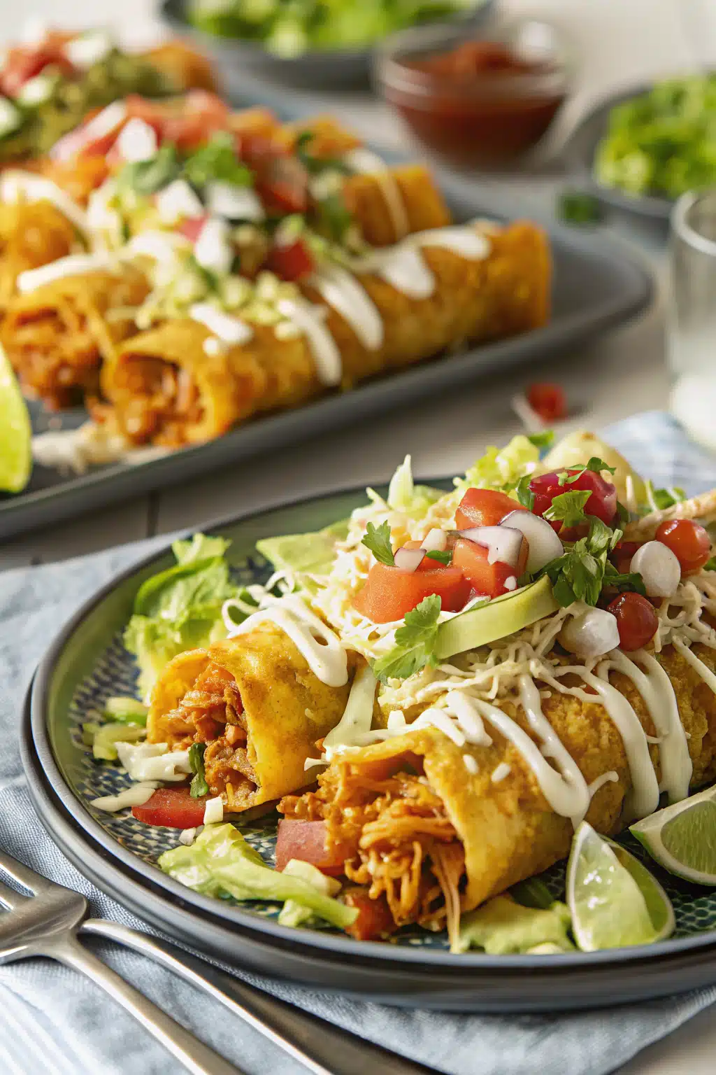 Chicken Taquitos ingredients organized and measured on kitchen counter