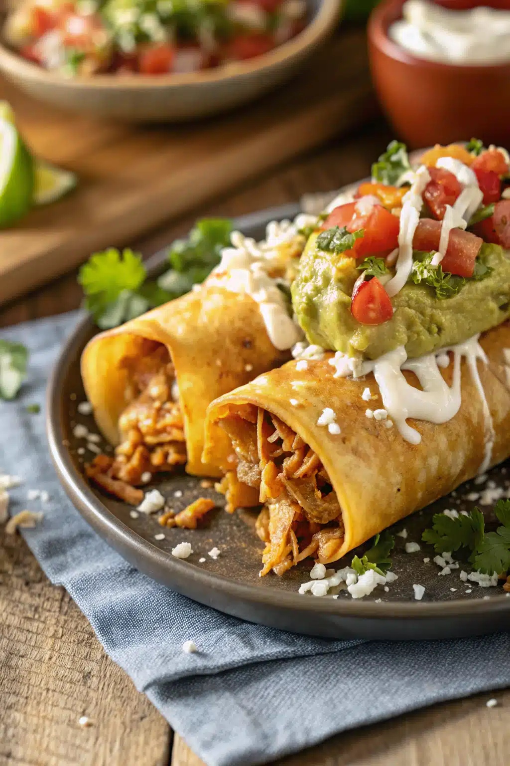 Chicken Taquitos slice on plate showing perfect texture and swirl pattern