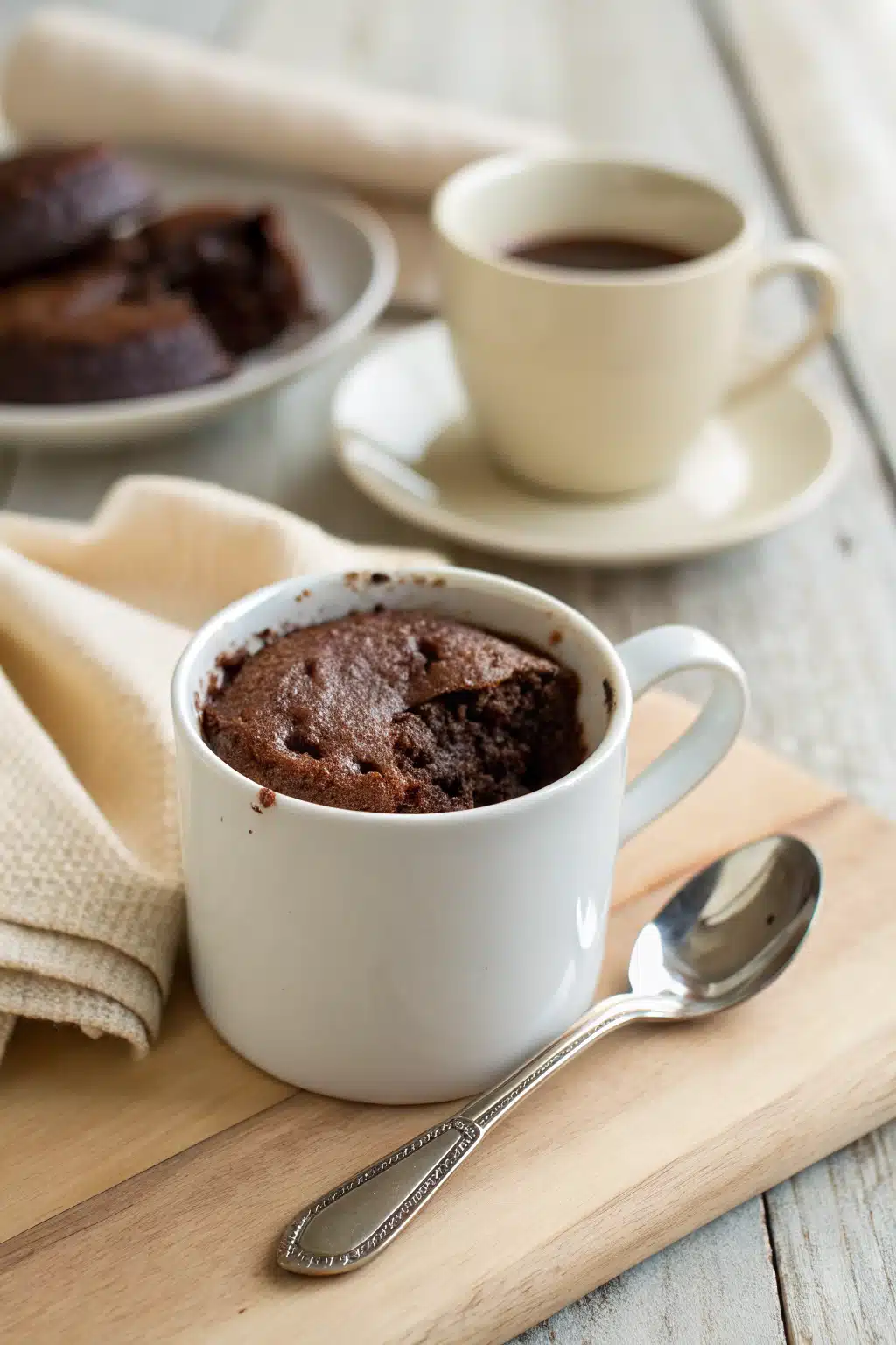 Easy Chocolate Mug Cake ingredients organized and measured on kitchen counter