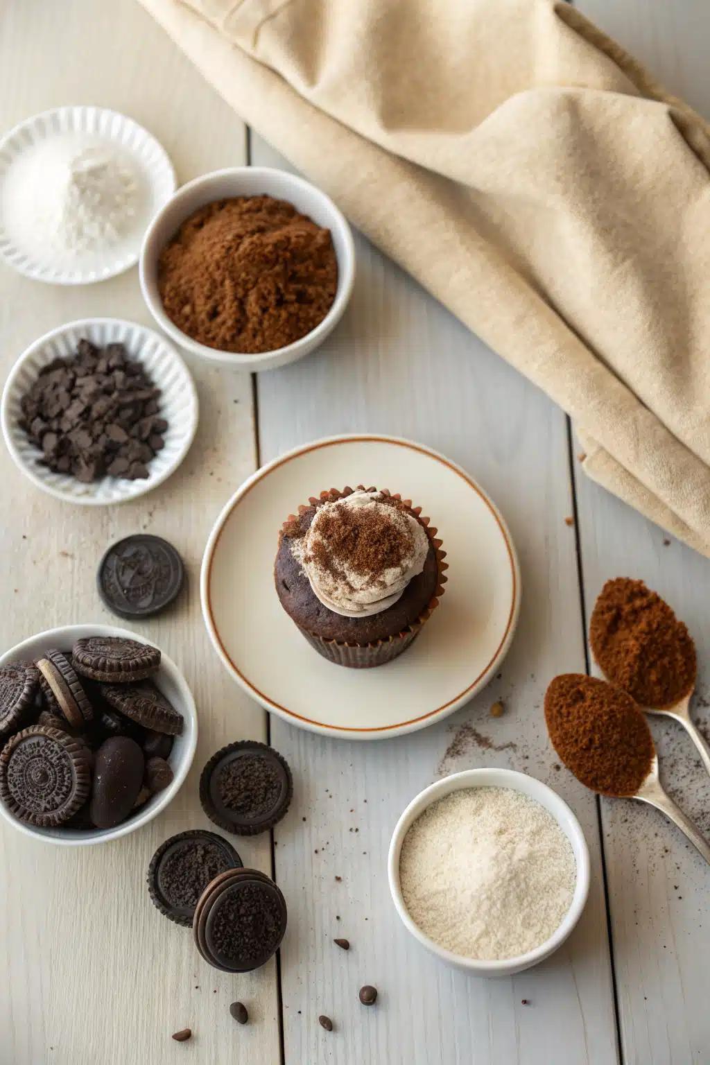 Oreo Cupcake Recipe beautifully presented from an overhead angle