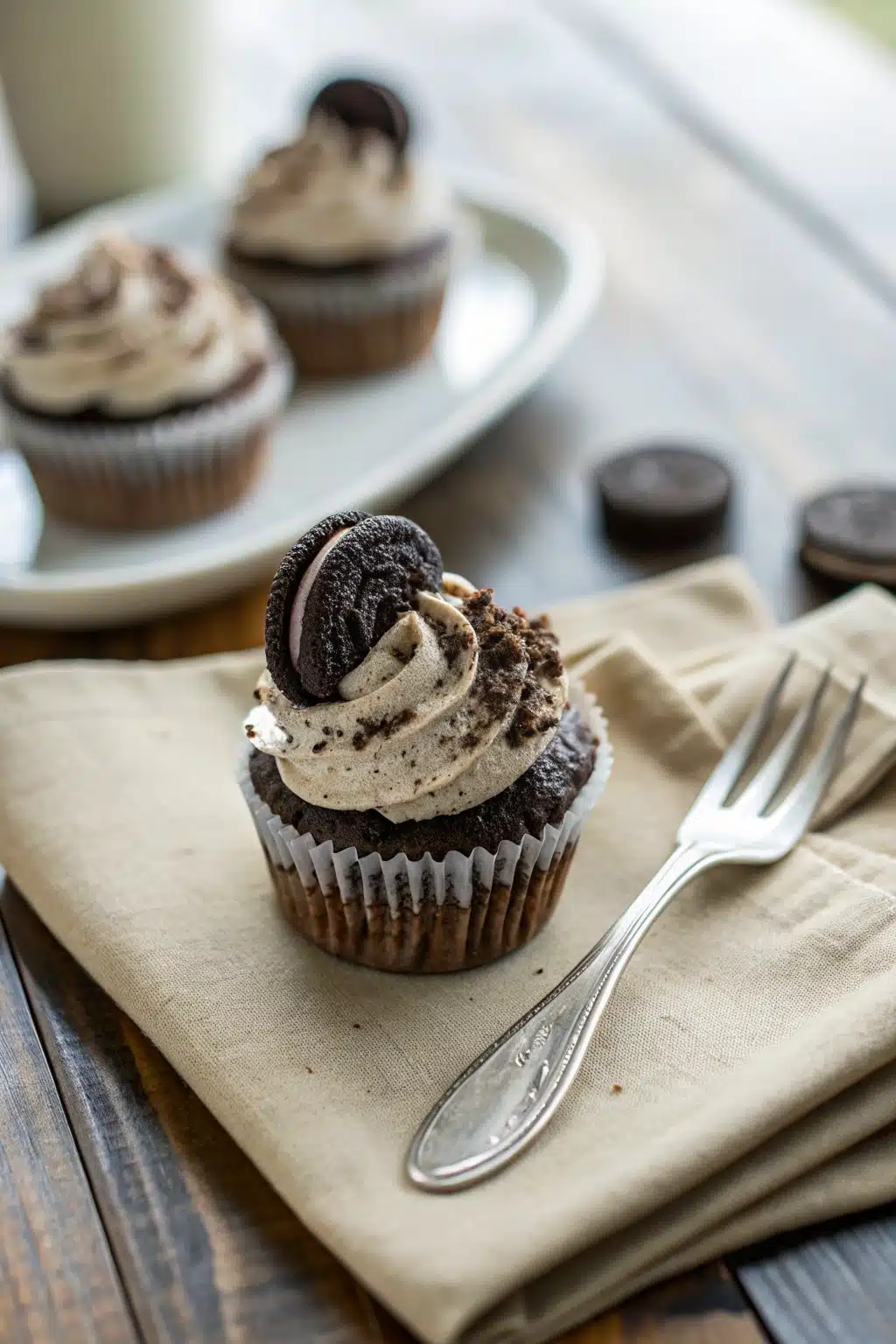 Oreo Cupcake Recipe ingredients organized and measured on kitchen counter