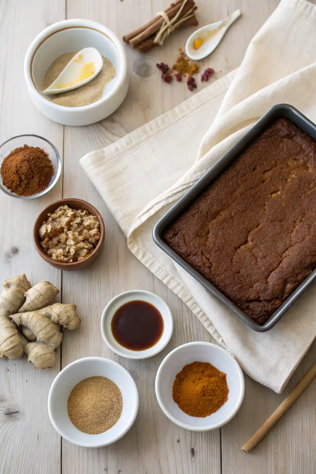 Gingerbread Cake Recipe beautifully presented from an overhead angle