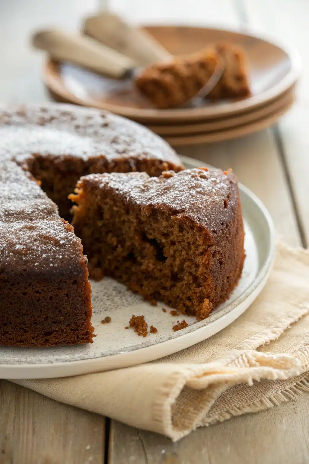 Gingerbread Cake Recipe slice on plate showing perfect texture and swirl pattern