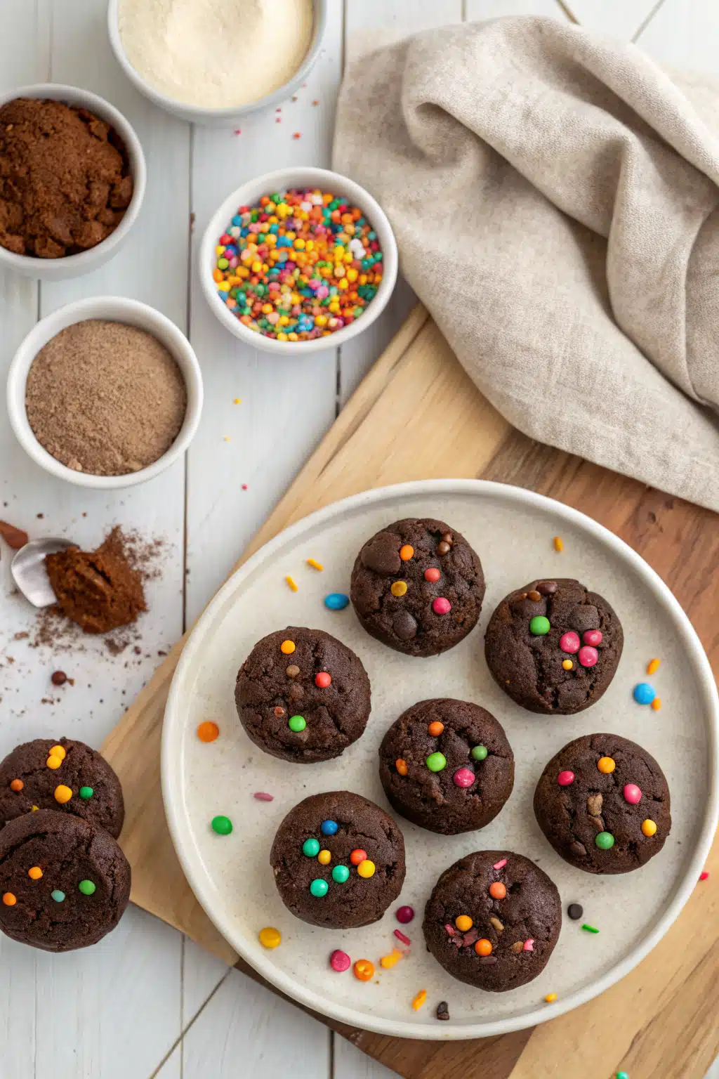 Cosmic Brownie Cookies beautifully presented from an overhead angle