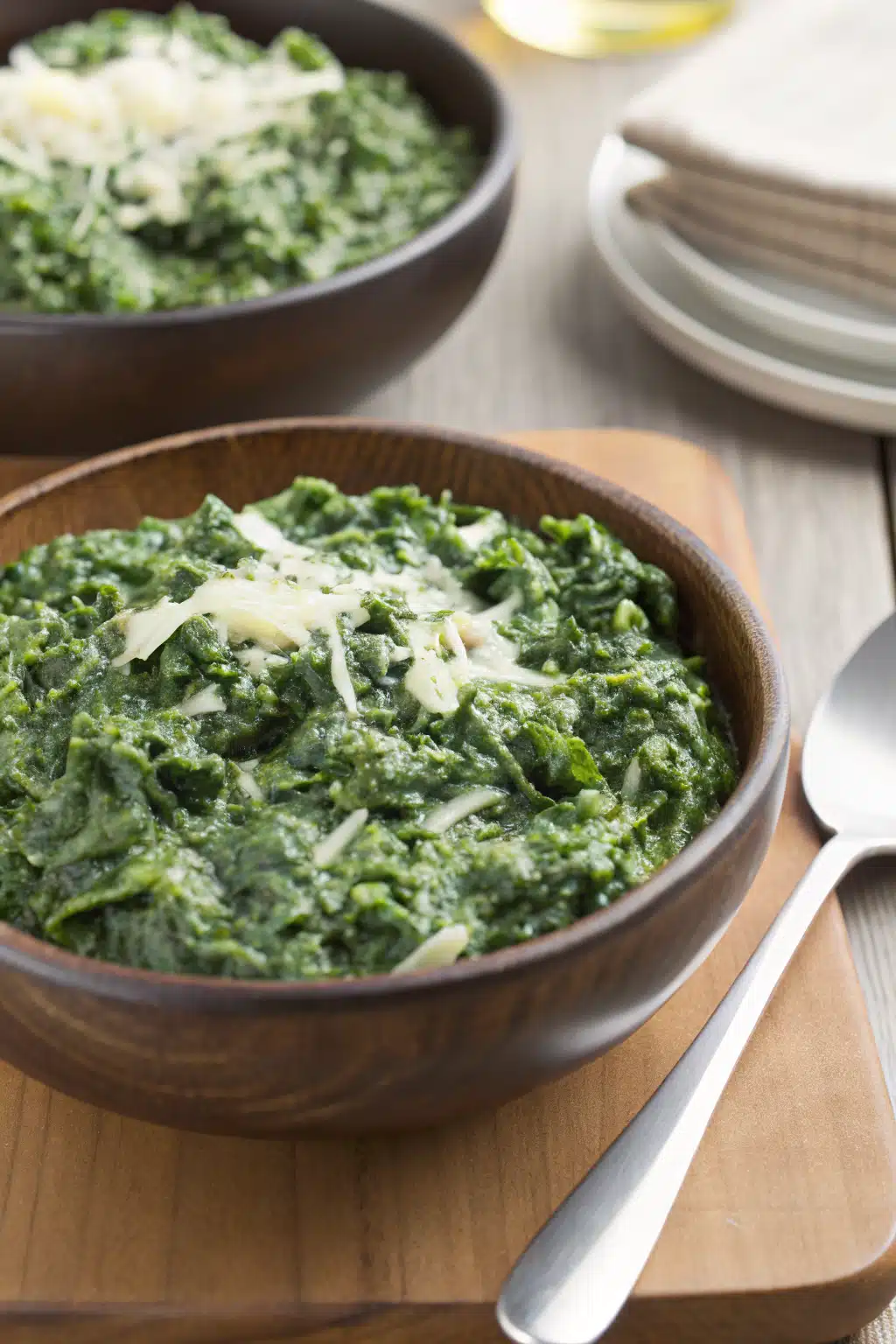 Creamed Spinach Recipe ingredients organized and measured on kitchen counter