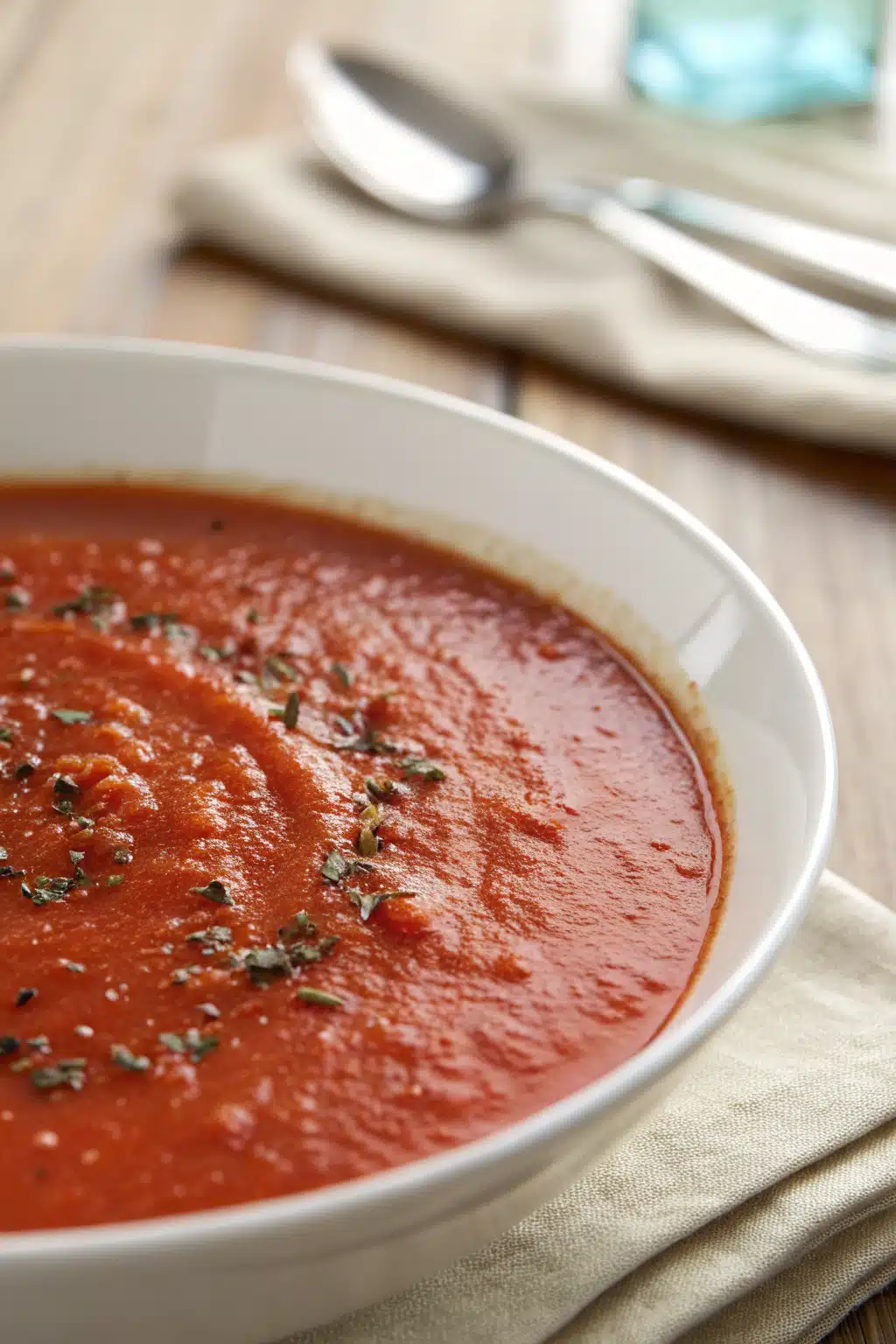 Roasted Tomato Soup slice on plate showing perfect texture and swirl pattern