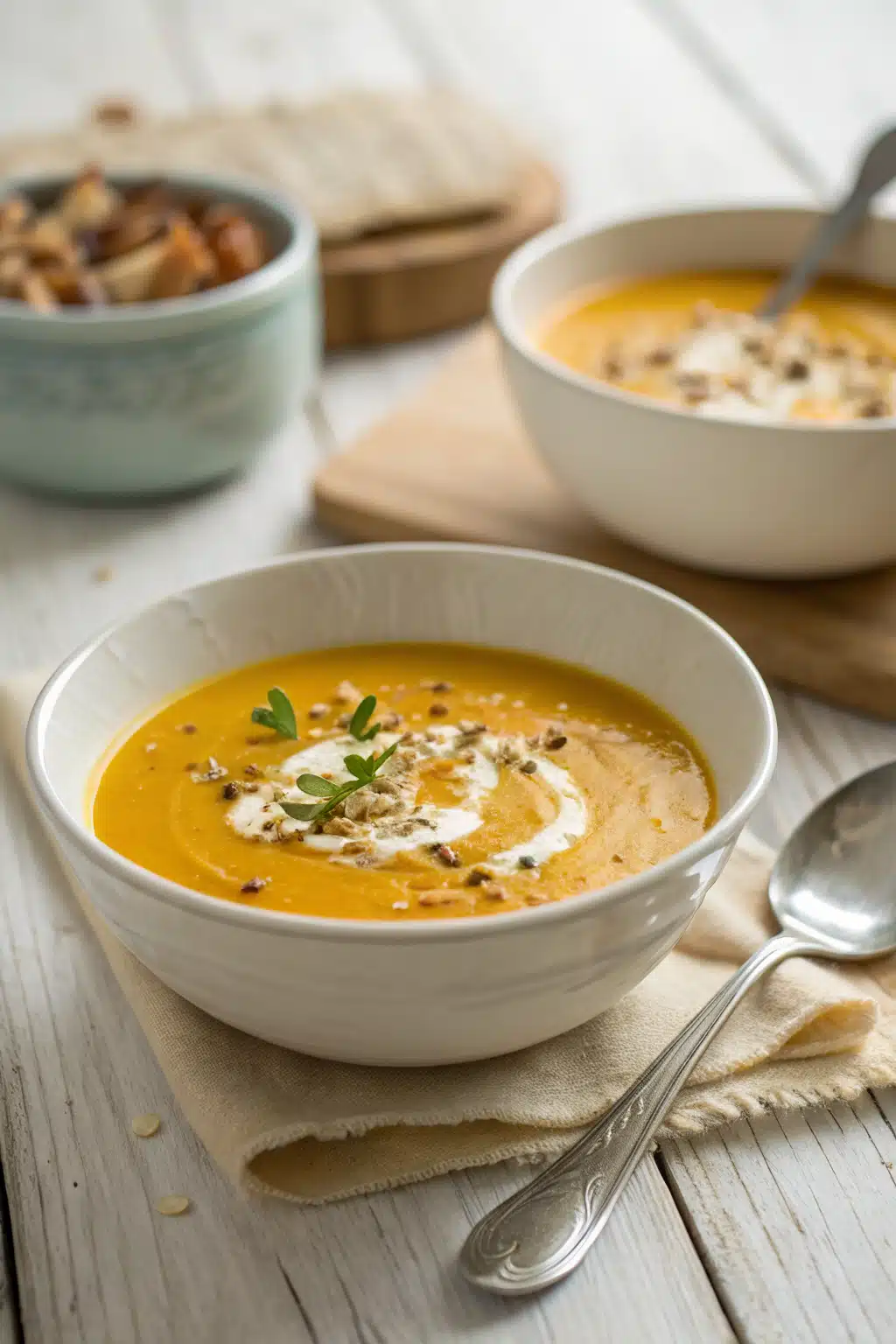 Roasted Butternut Squash Soup ingredients organized and measured on kitchen counter