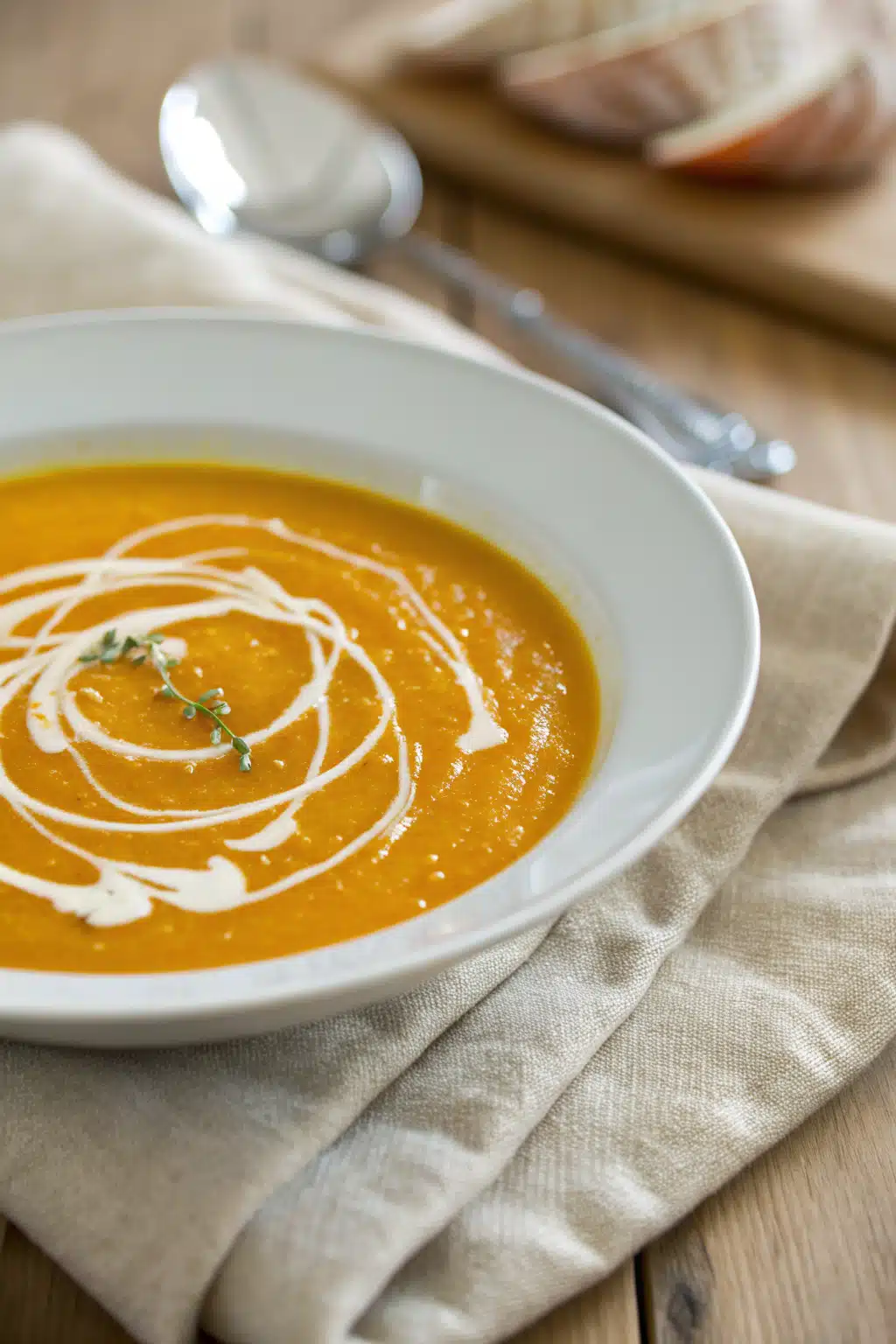 Roasted Butternut Squash Soup slice on plate showing perfect texture and swirl pattern