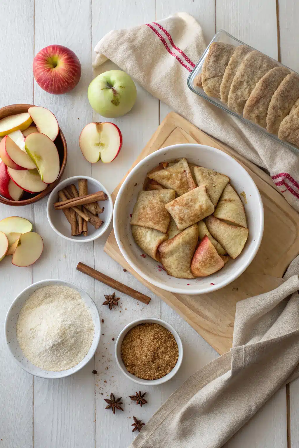 Apple Dumplings with Crescent Rolls beautifully presented from an overhead angle