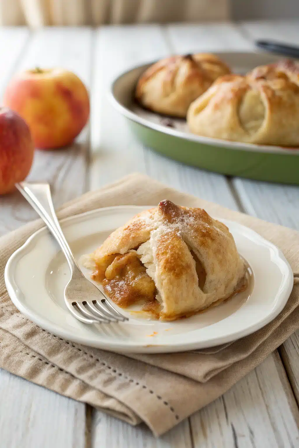 Apple Dumplings with Crescent Rolls ingredients organized and measured on kitchen counter