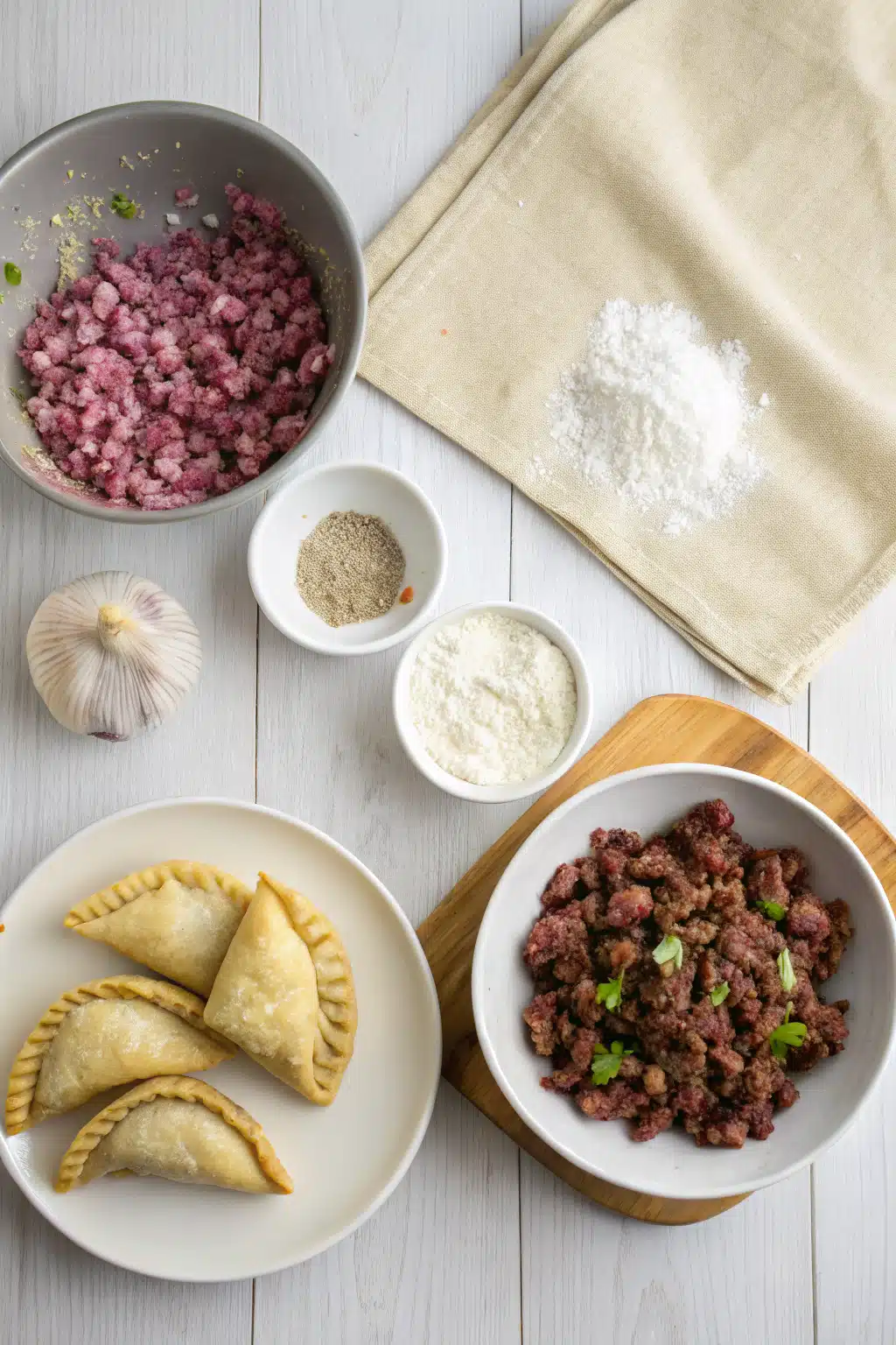 Air Fryer Beef Empanadas beautifully presented from an overhead angle