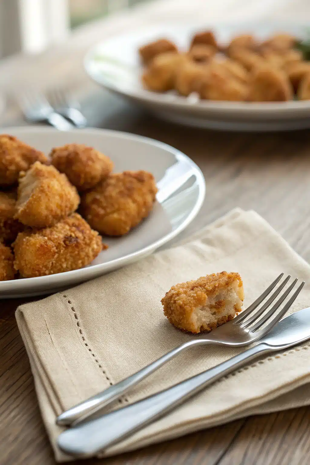 Air Fryer Chicken Nuggets ingredients organized and measured on kitchen counter