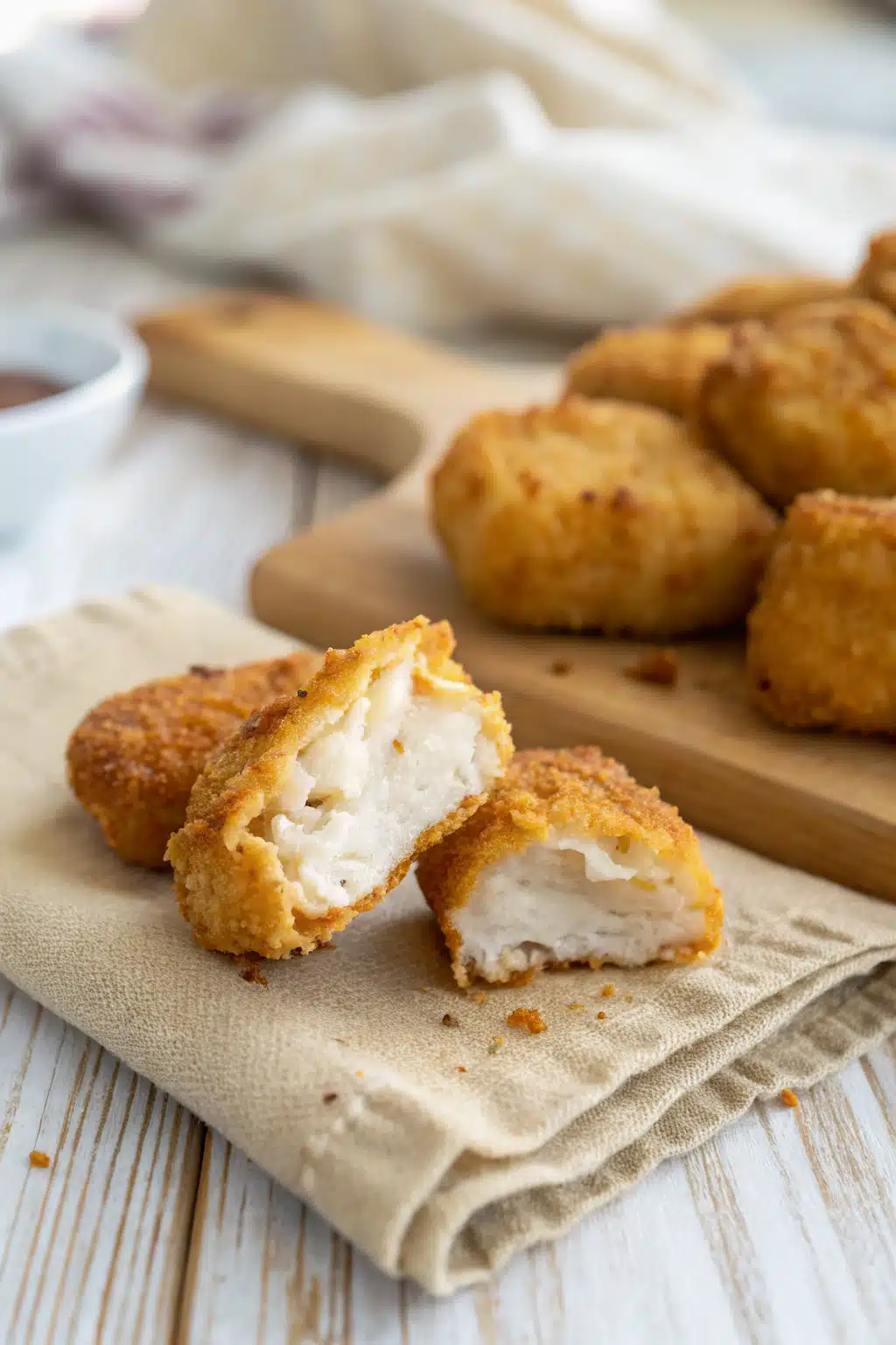 Air Fryer Chicken Nuggets slice on plate showing perfect texture and swirl pattern