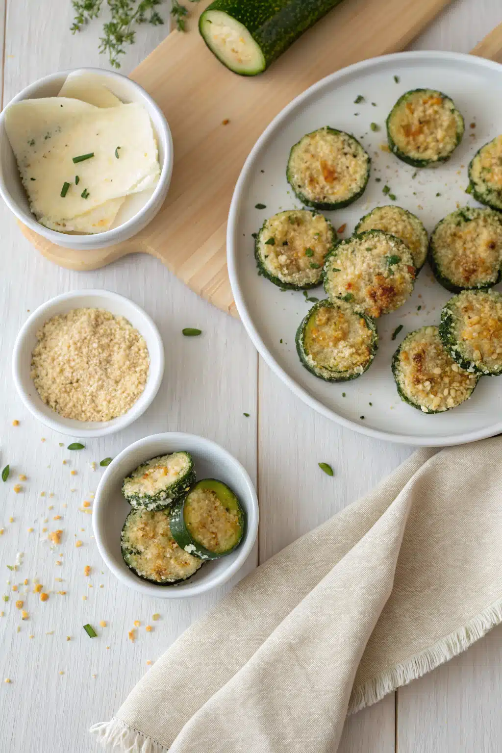 Air Fryer Zucchini Bites beautifully presented from an overhead angle