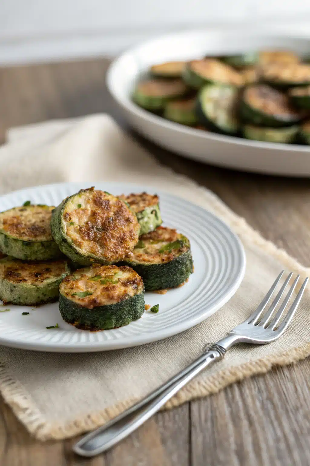 Air Fryer Zucchini Bites ingredients organized and measured on kitchen counter