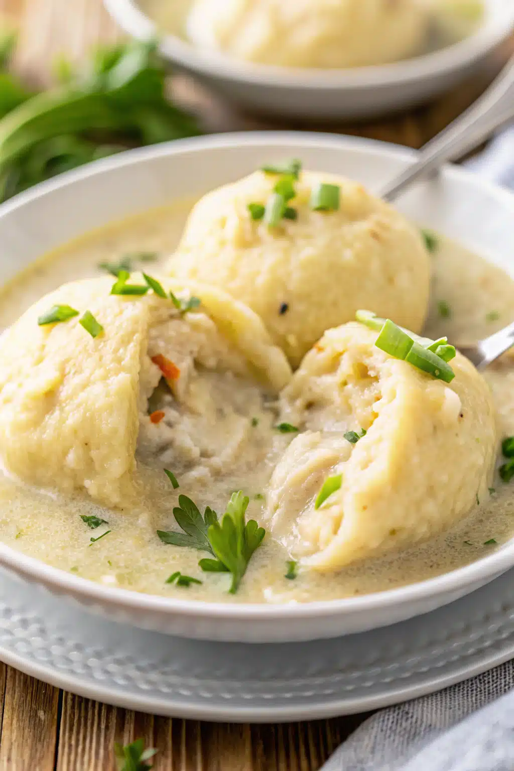 Crockpot Chicken And Dumplings slice on plate showing perfect texture and swirl pattern
