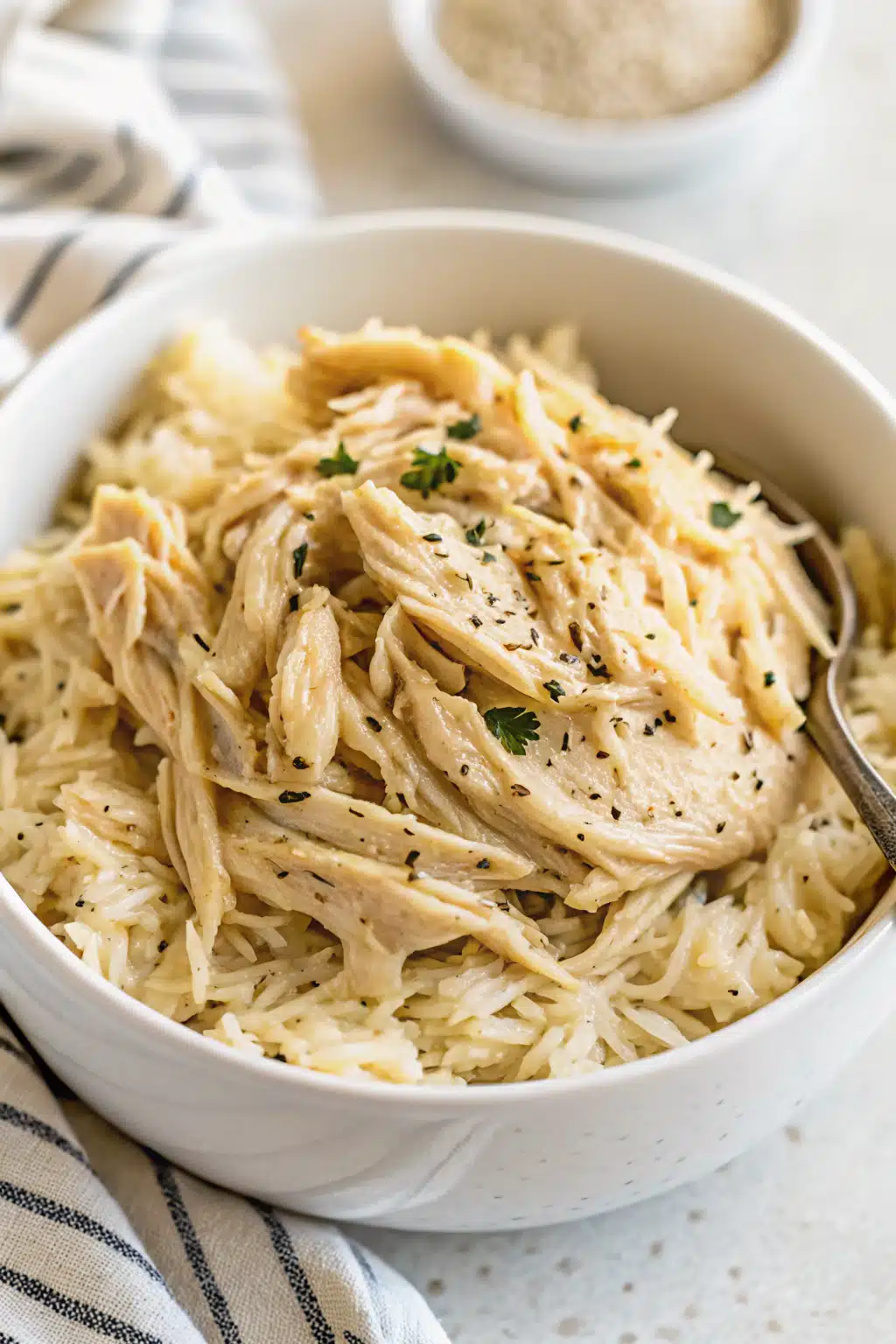Crockpot Chicken and Gravy ingredients organized and measured on kitchen counter