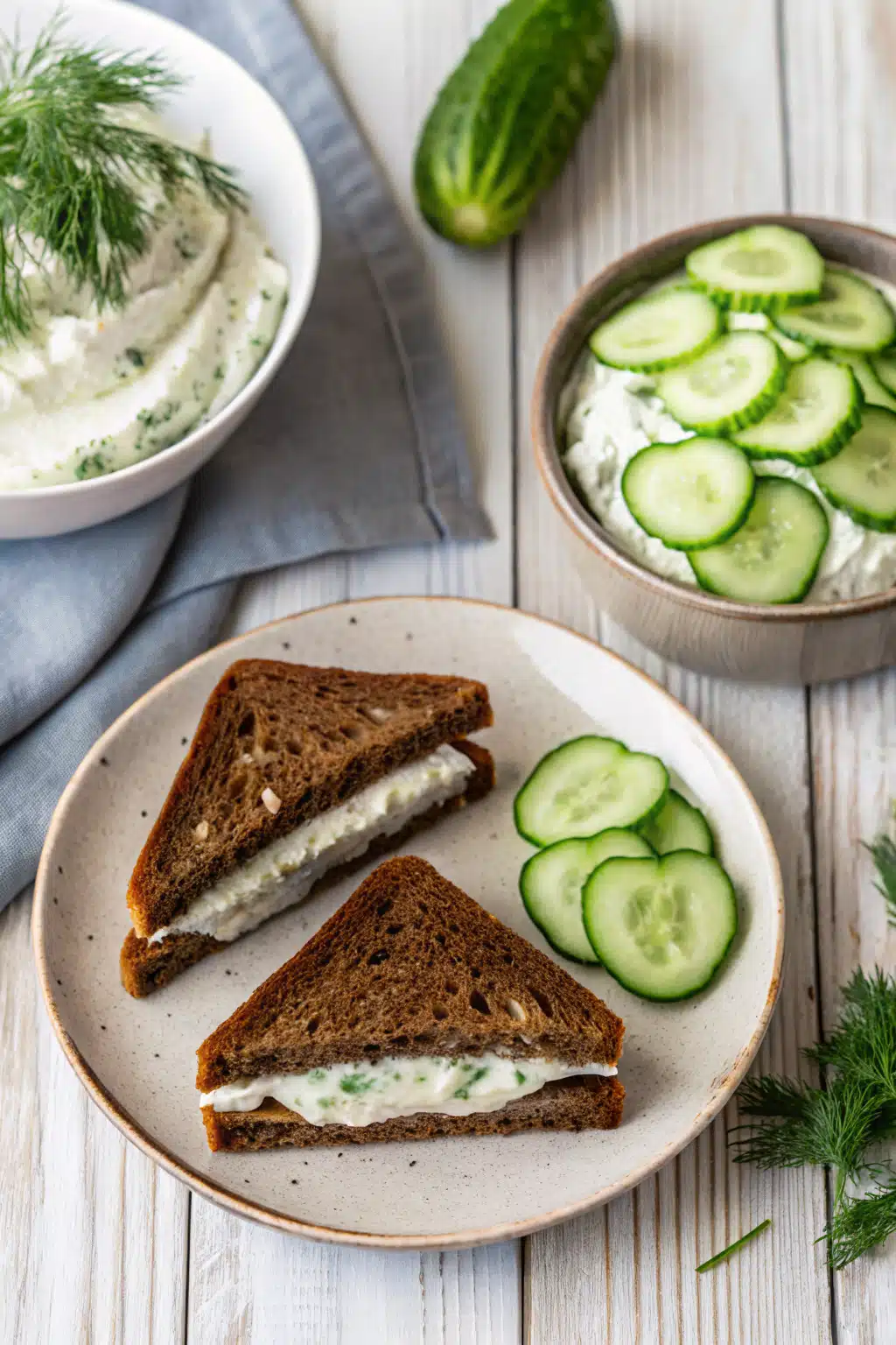 Cucumber Sandwiches beautifully presented from an overhead angle