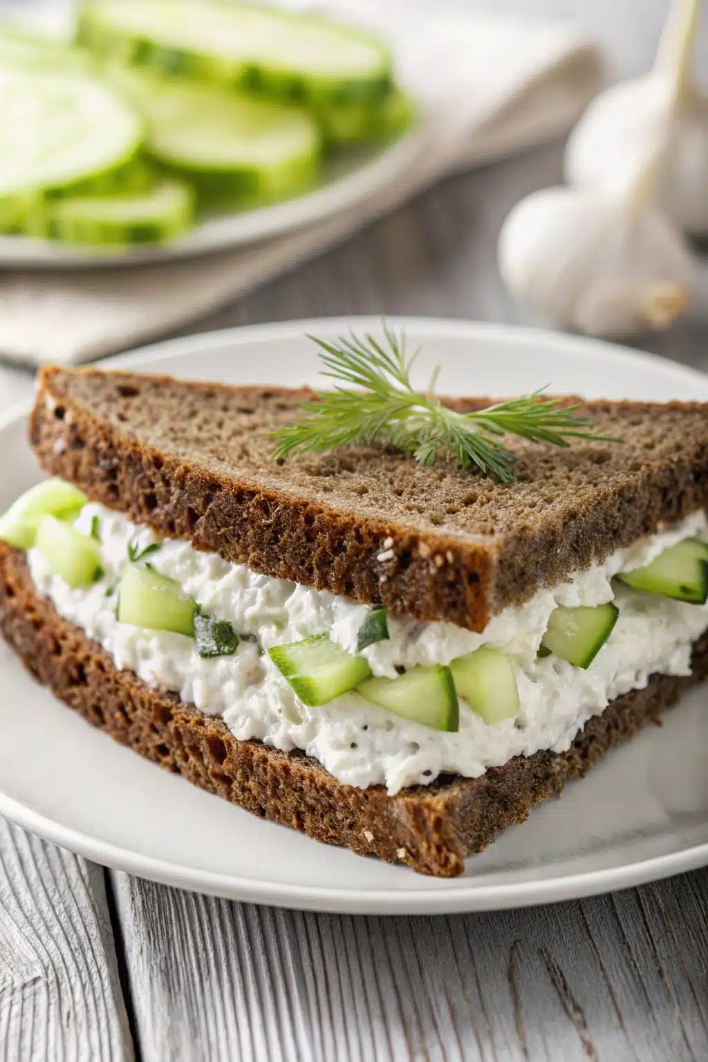 Cucumber Sandwiches slice on plate showing perfect texture and swirl pattern