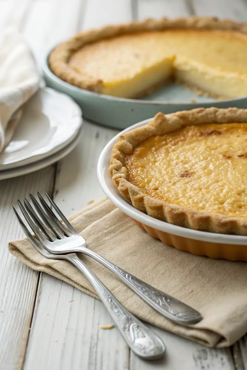 Homemade Custard Pie ingredients organized and measured on kitchen counter